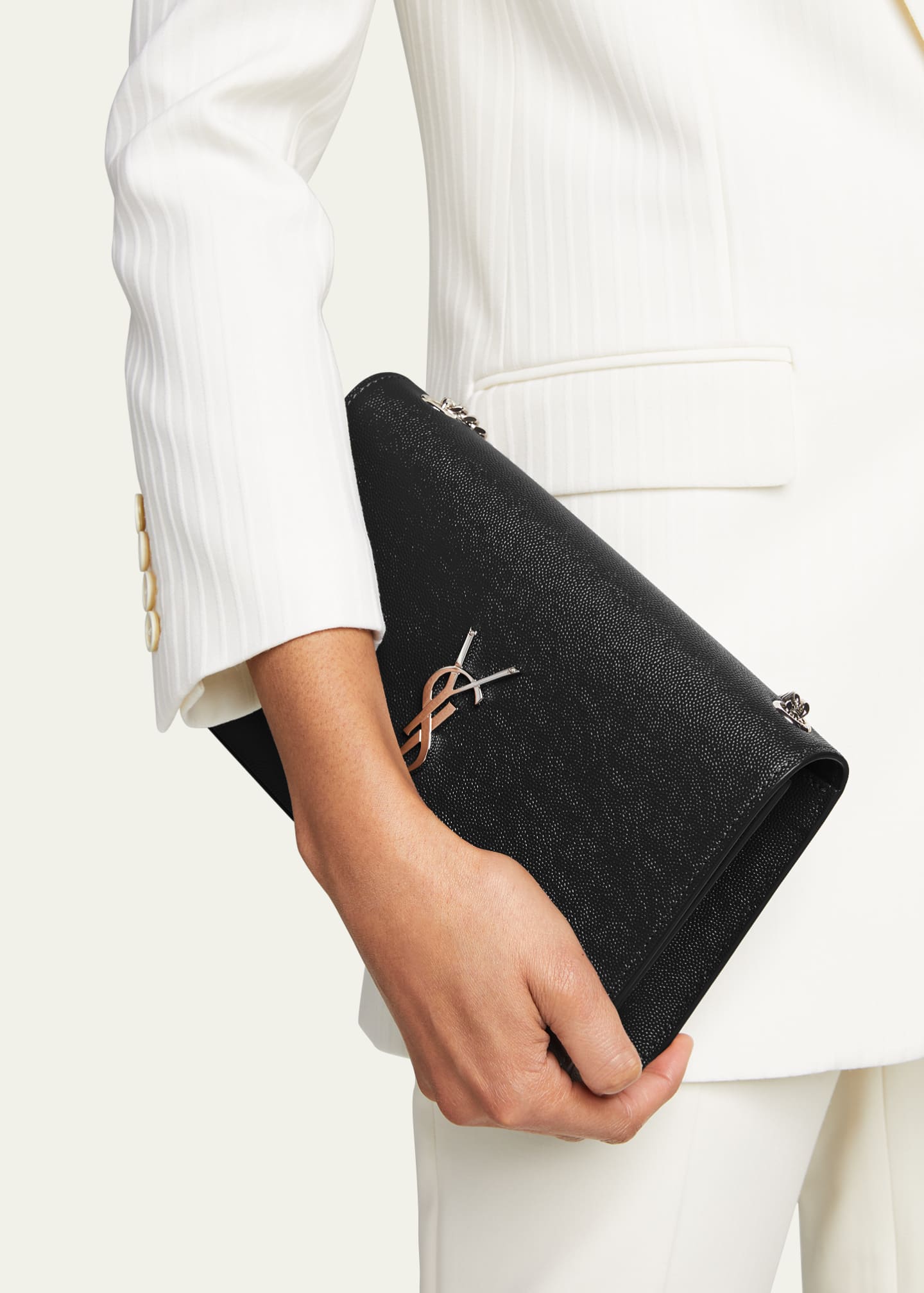 Saint Laurent Medium Kate Leather Wallet on A Chain - Black
