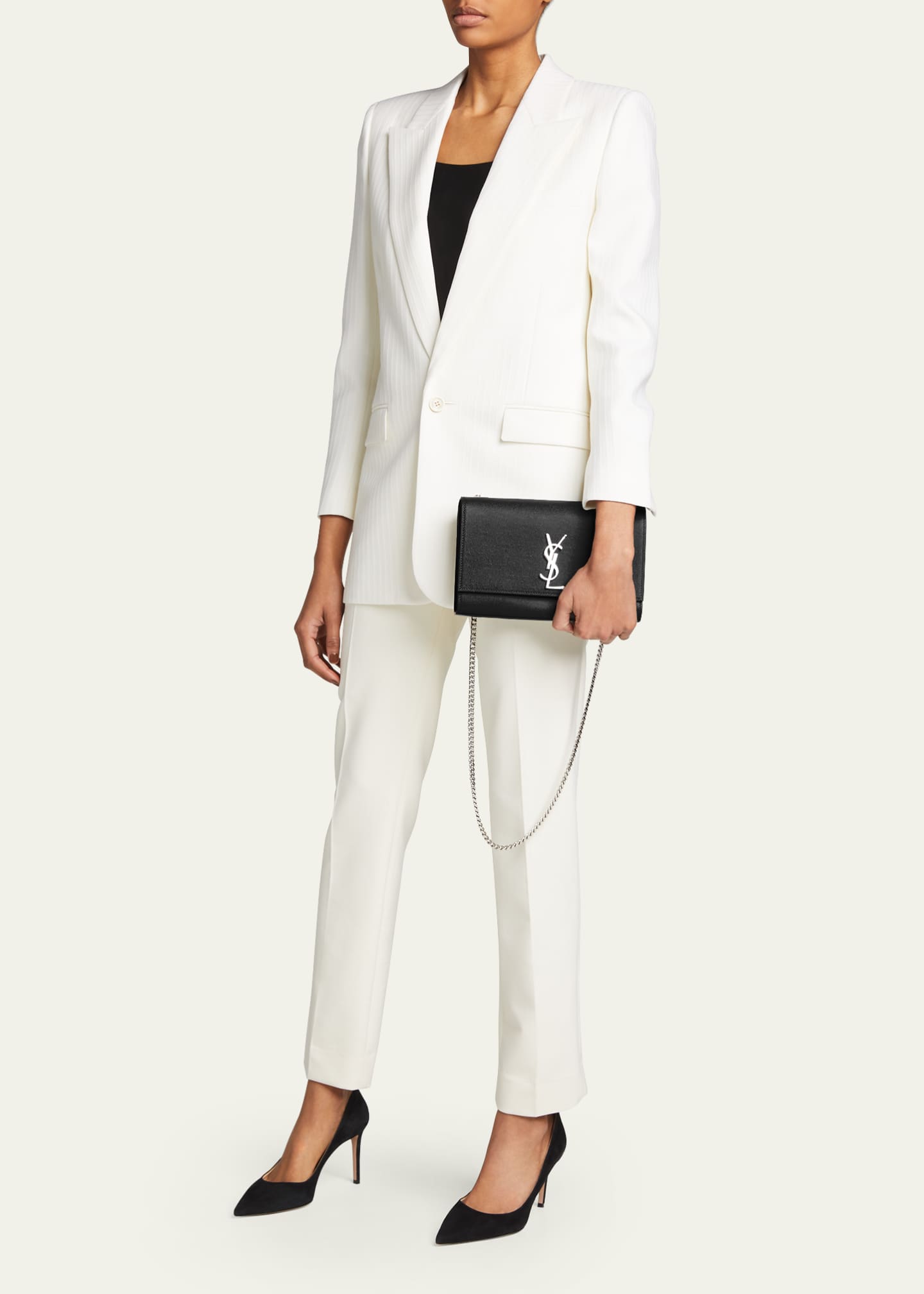 Ysl - White Grained Calfskin Kate Medium