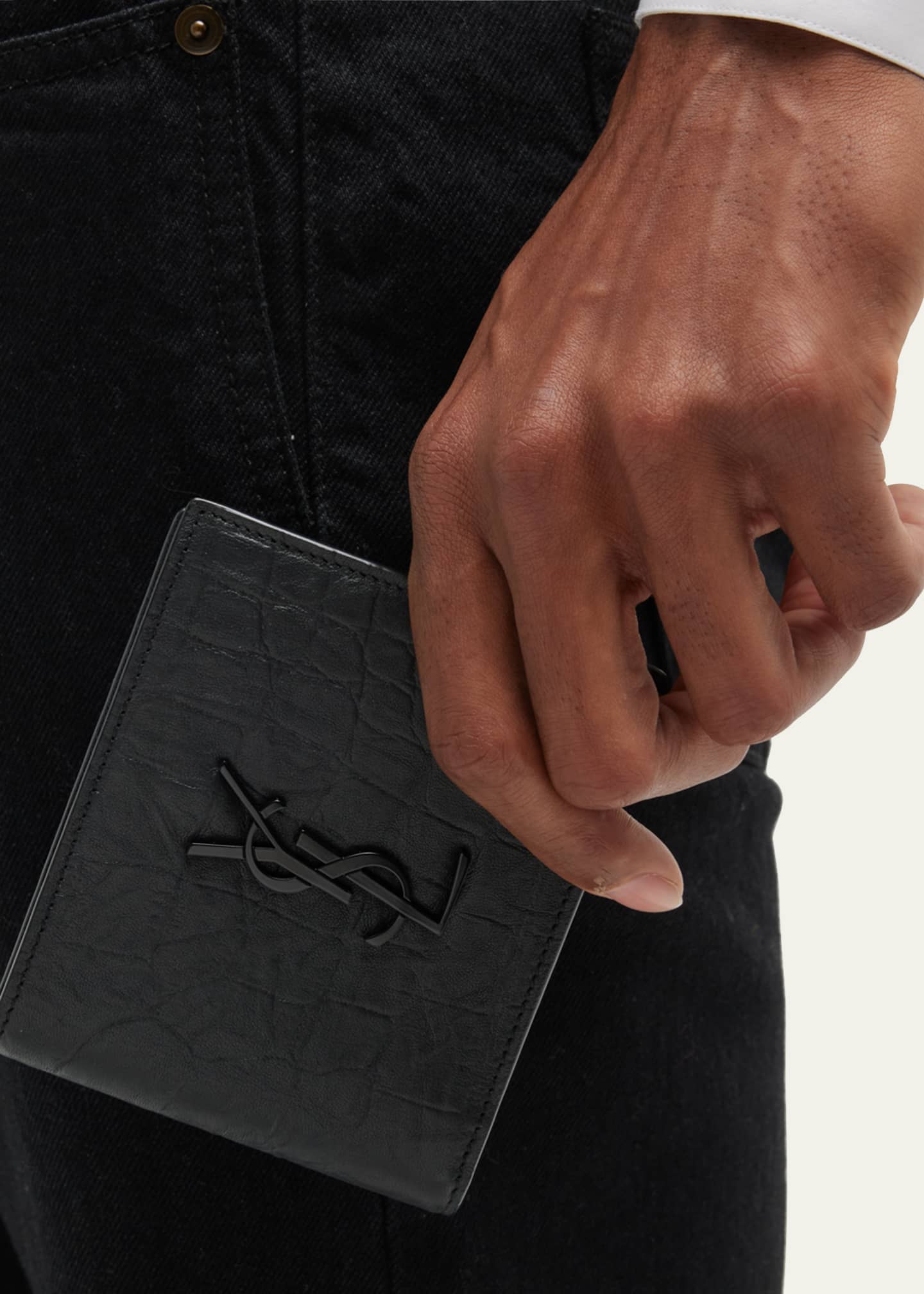 Saint Laurent Men's Tonal Monogram Leather Bifold Wallet Image 2 of 4