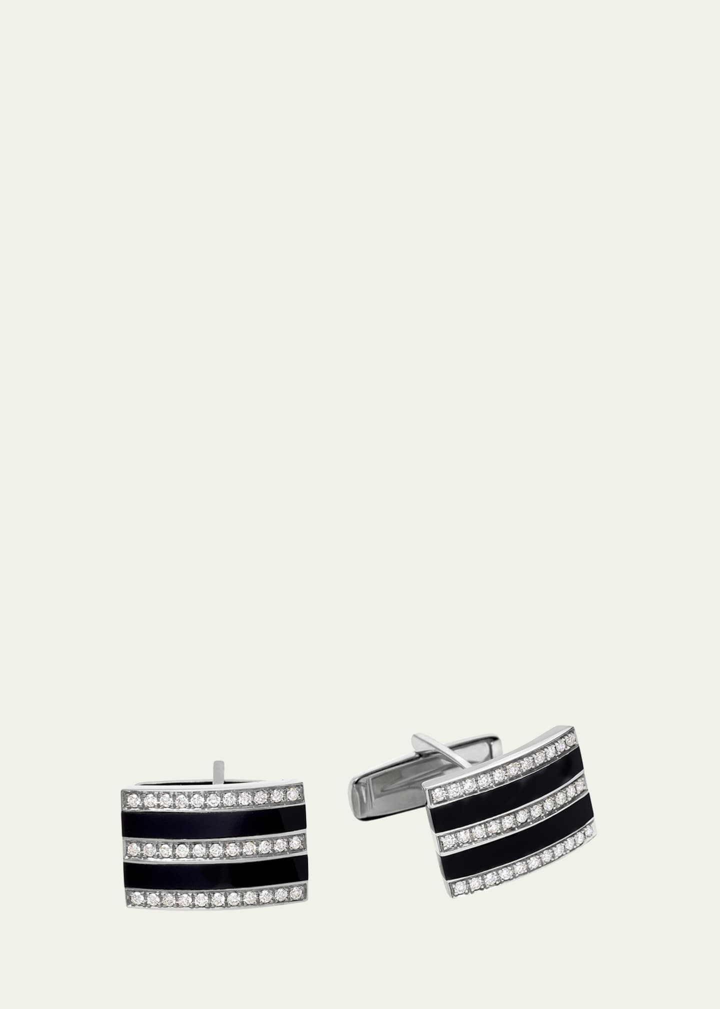 Bergdorf Goodman Men's Onyx and Diamond Striped Cufflinks in 14K White Gold