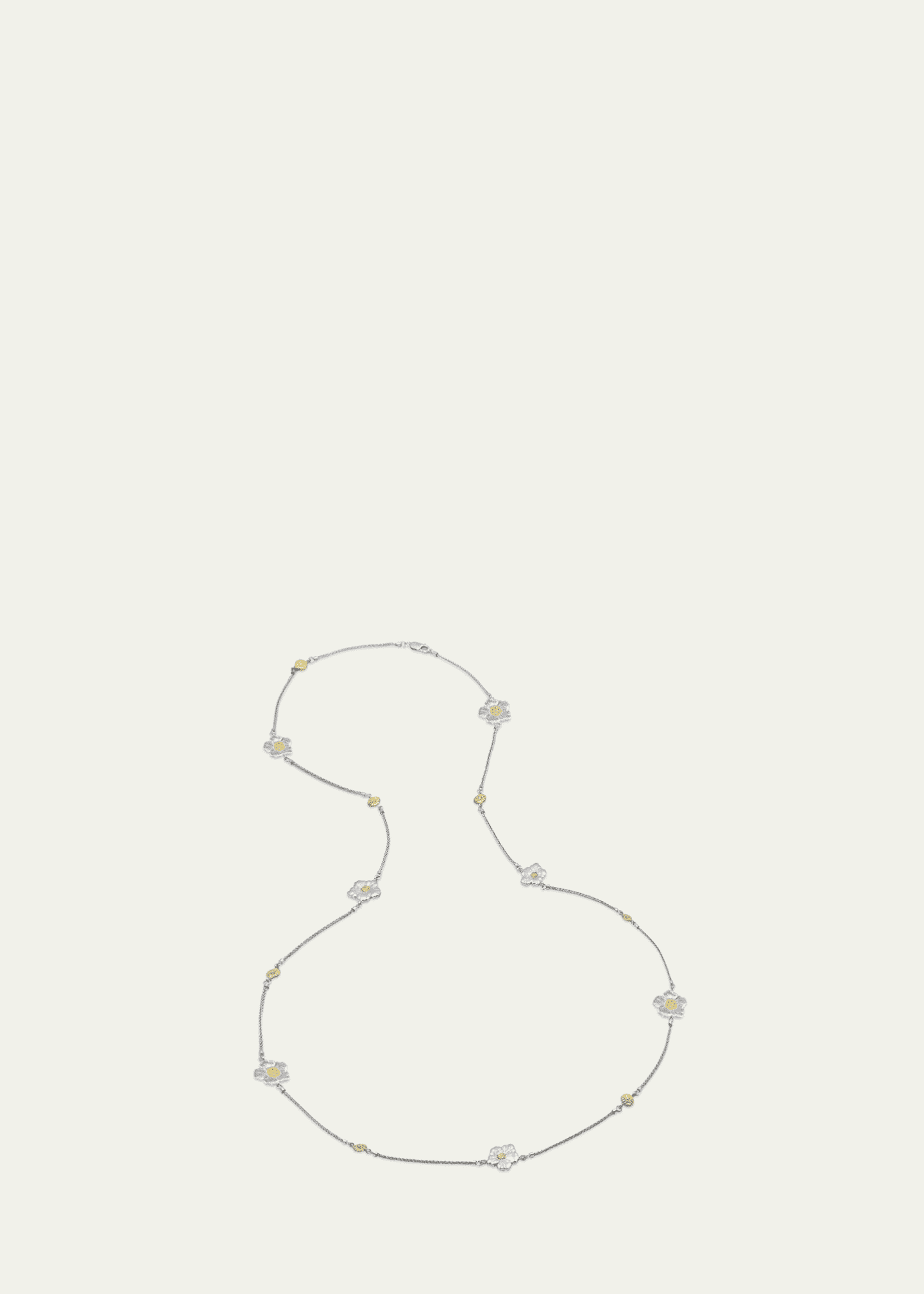 Blossoms Gardenia Long Necklace in Sterling Silver and Gold Plating