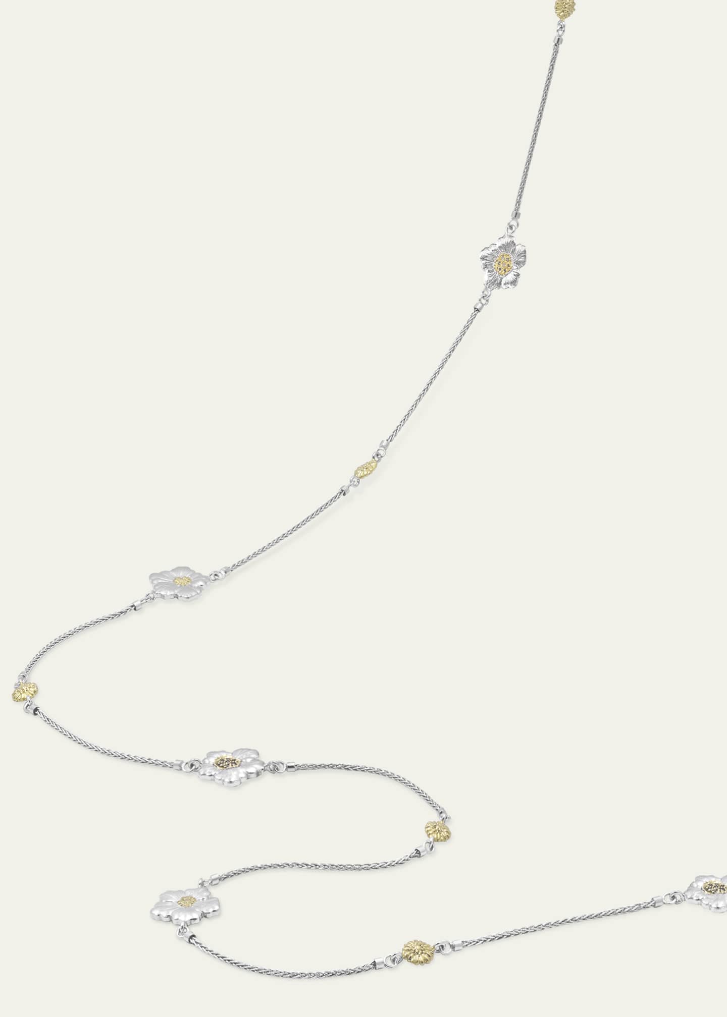 Blossoms Gardenia Long Necklace in Sterling Silver and Gold Plating