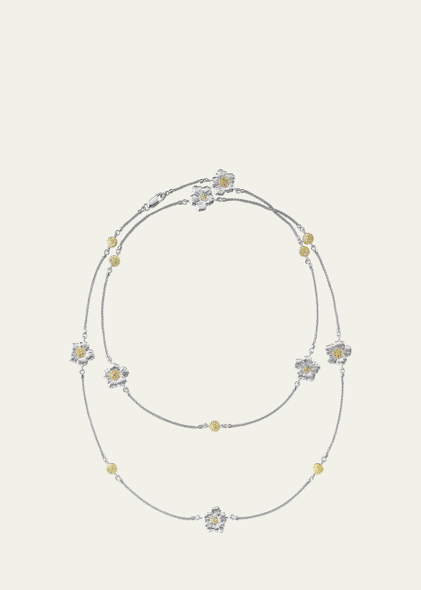 Blossoms Gardenia Long Necklace in Sterling Silver and Gold Plating