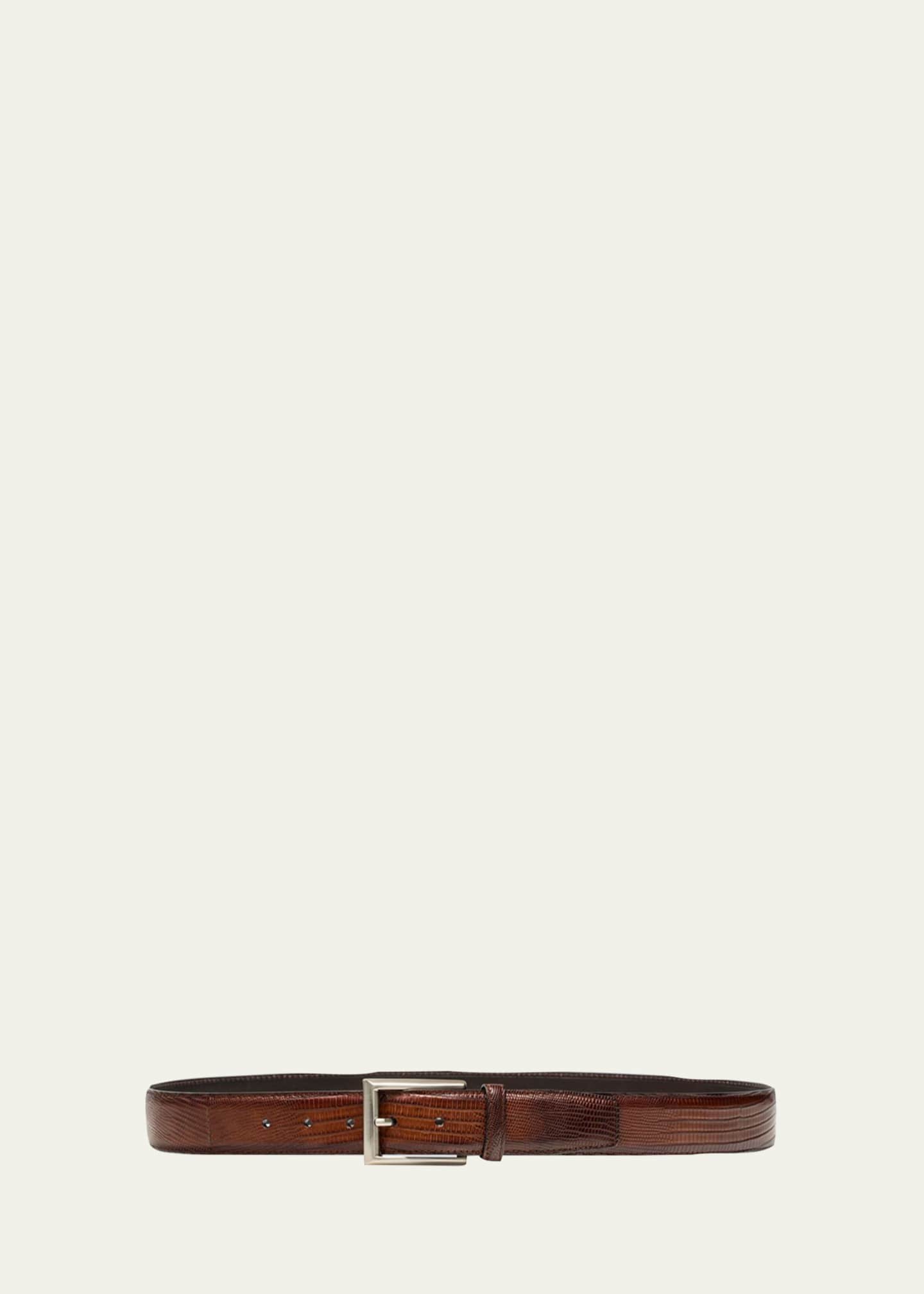 Magnanni Men's Lizard Silvertone-Buckle Belt, Cognac