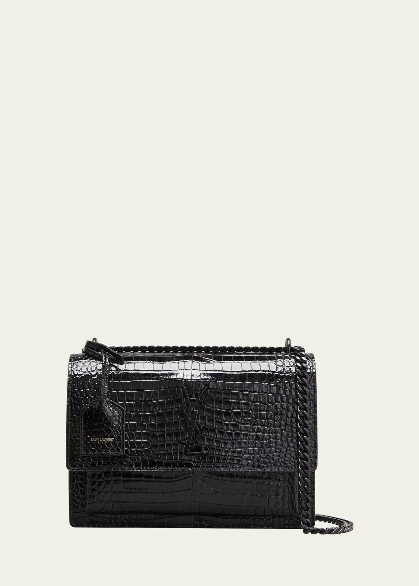 Saint Laurent Sunset Medium Monogram Ysl Croc-Embossed Shoulder Bag
