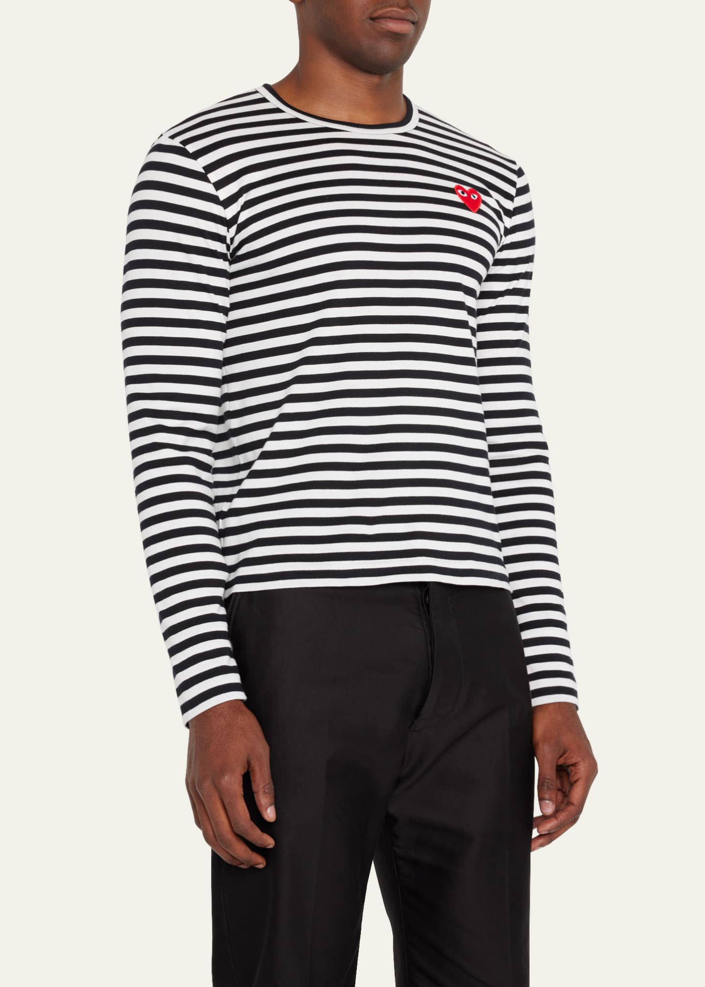 Comme des Garcons Men s Striped T Shirt with Small Heart