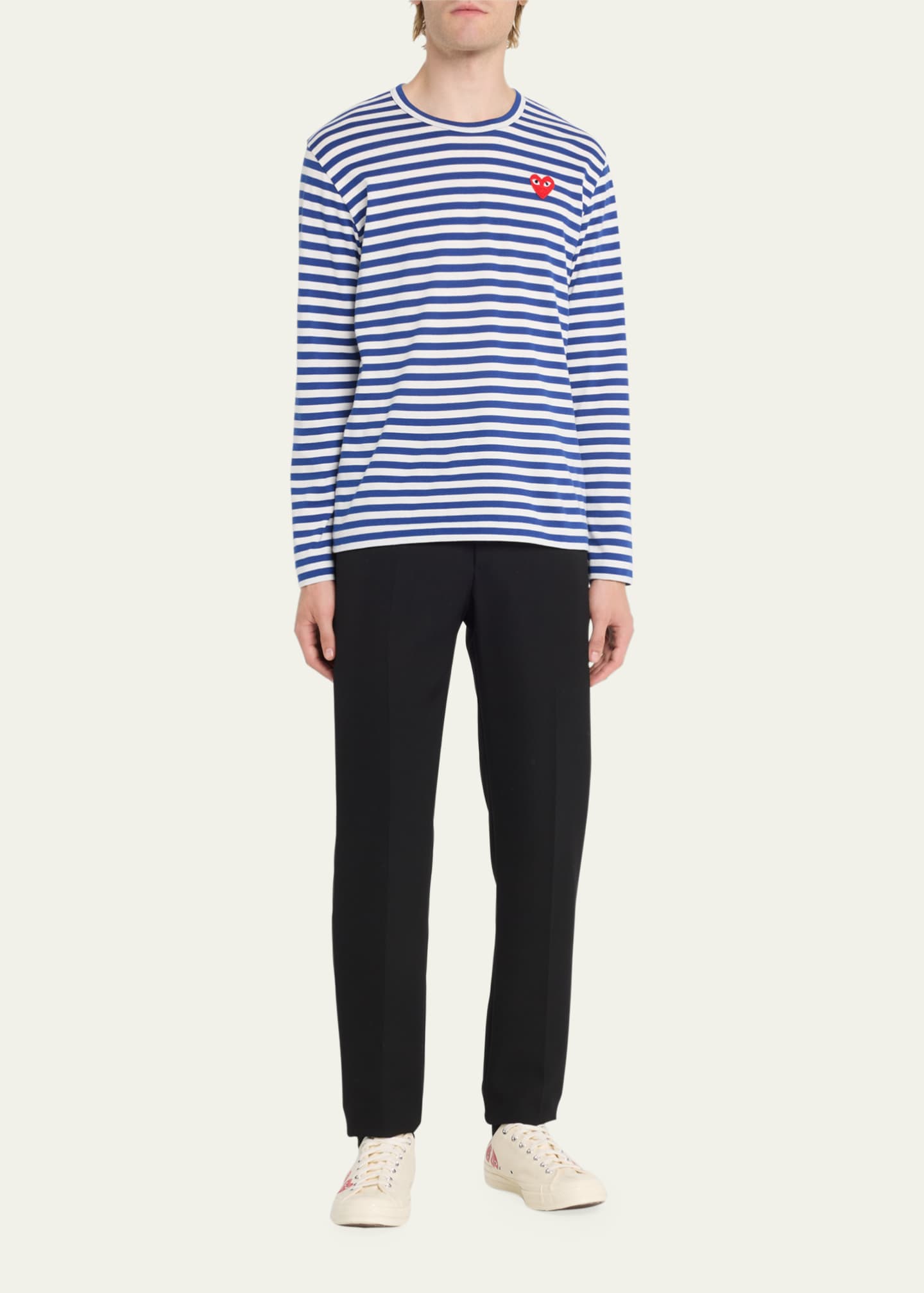 Comme des Garcons Men's Striped T-Shirt with Small Heart Image 2 of 5