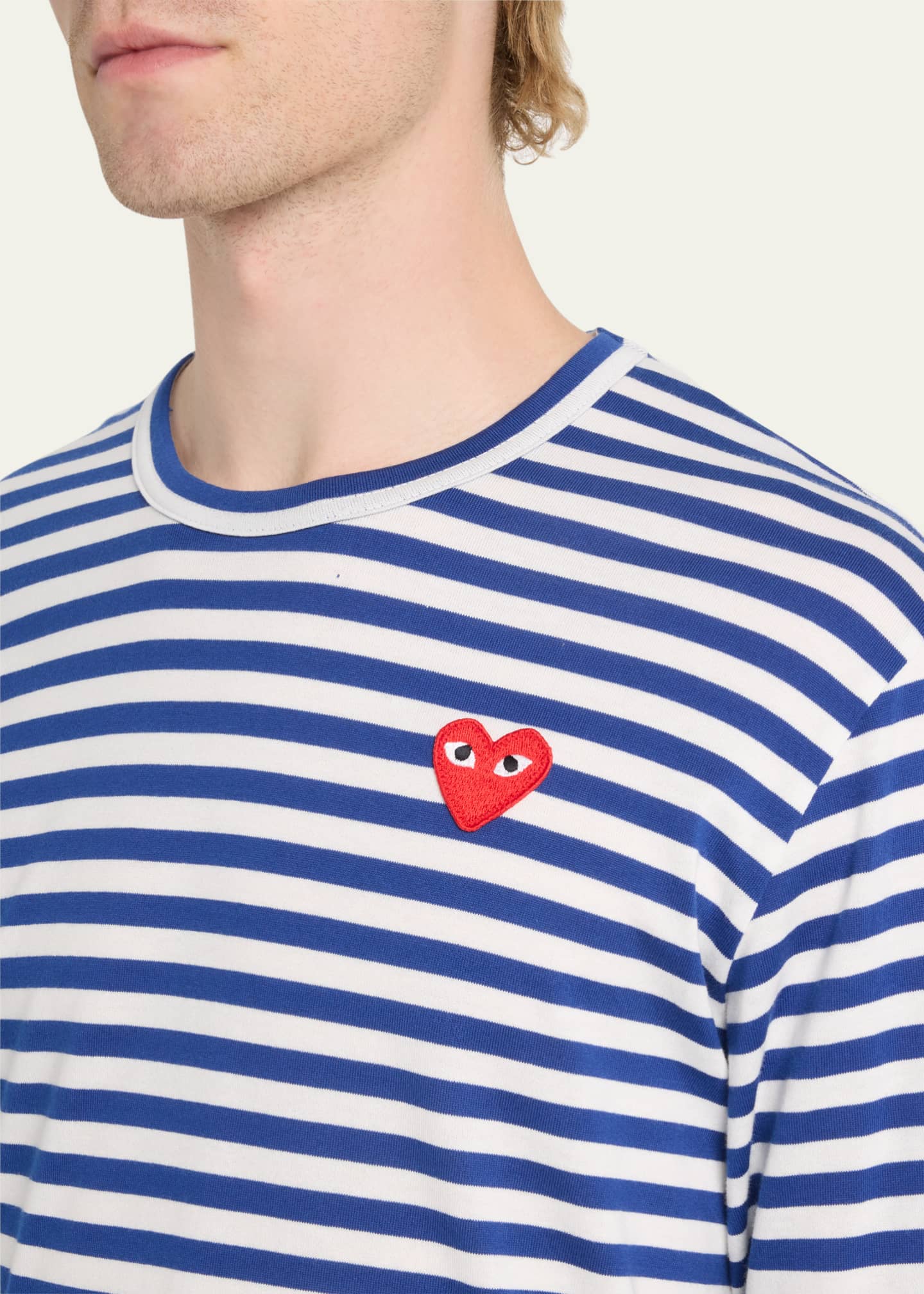 Comme des Garcons Men s Striped T Shirt with Small Heart Bergdorf Goodman