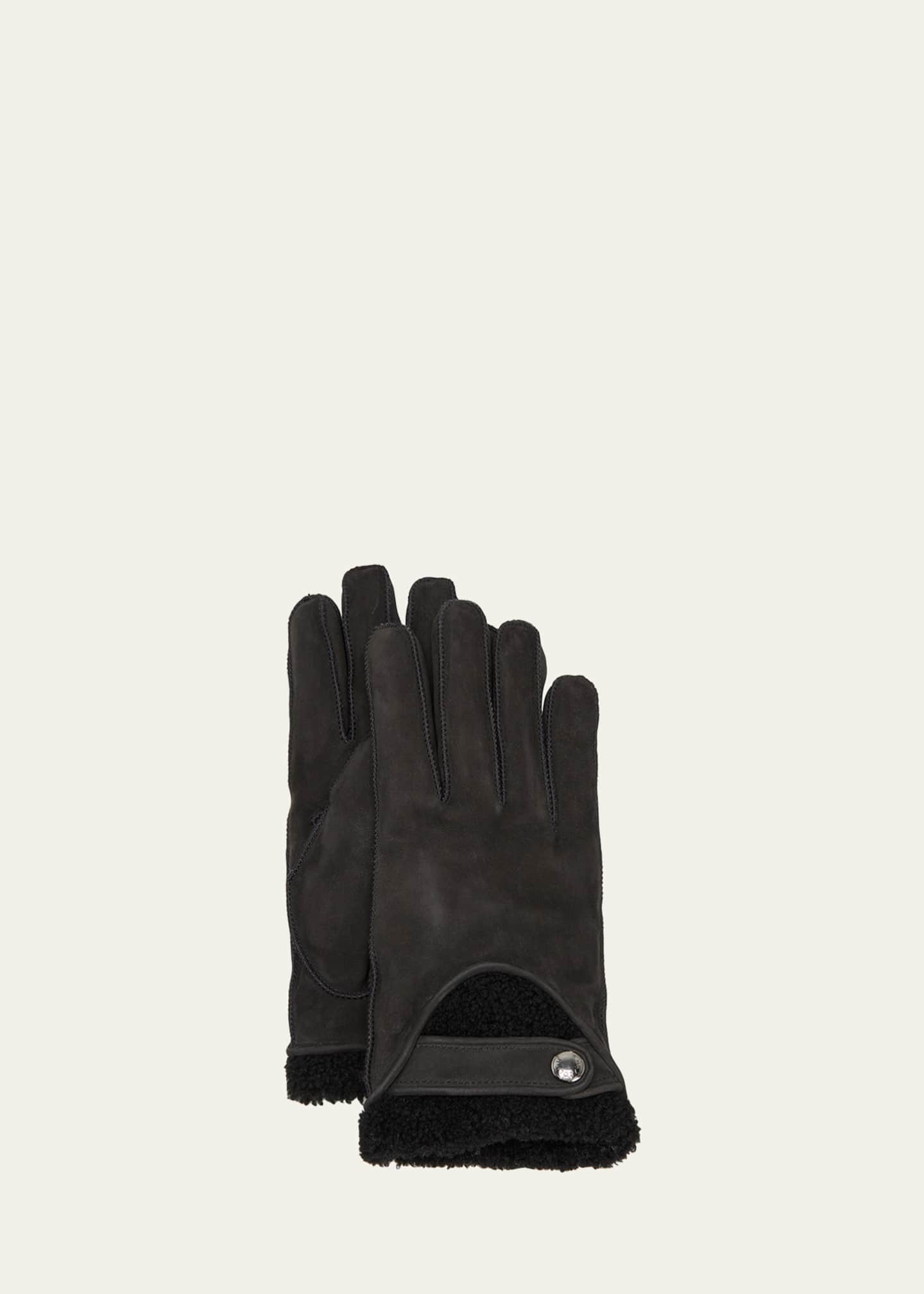 Bergdorf Goodman Men's Merino Wool-Lined Leather Gloves, Black, Men's, 8.5in, Gloves Leather Gloves