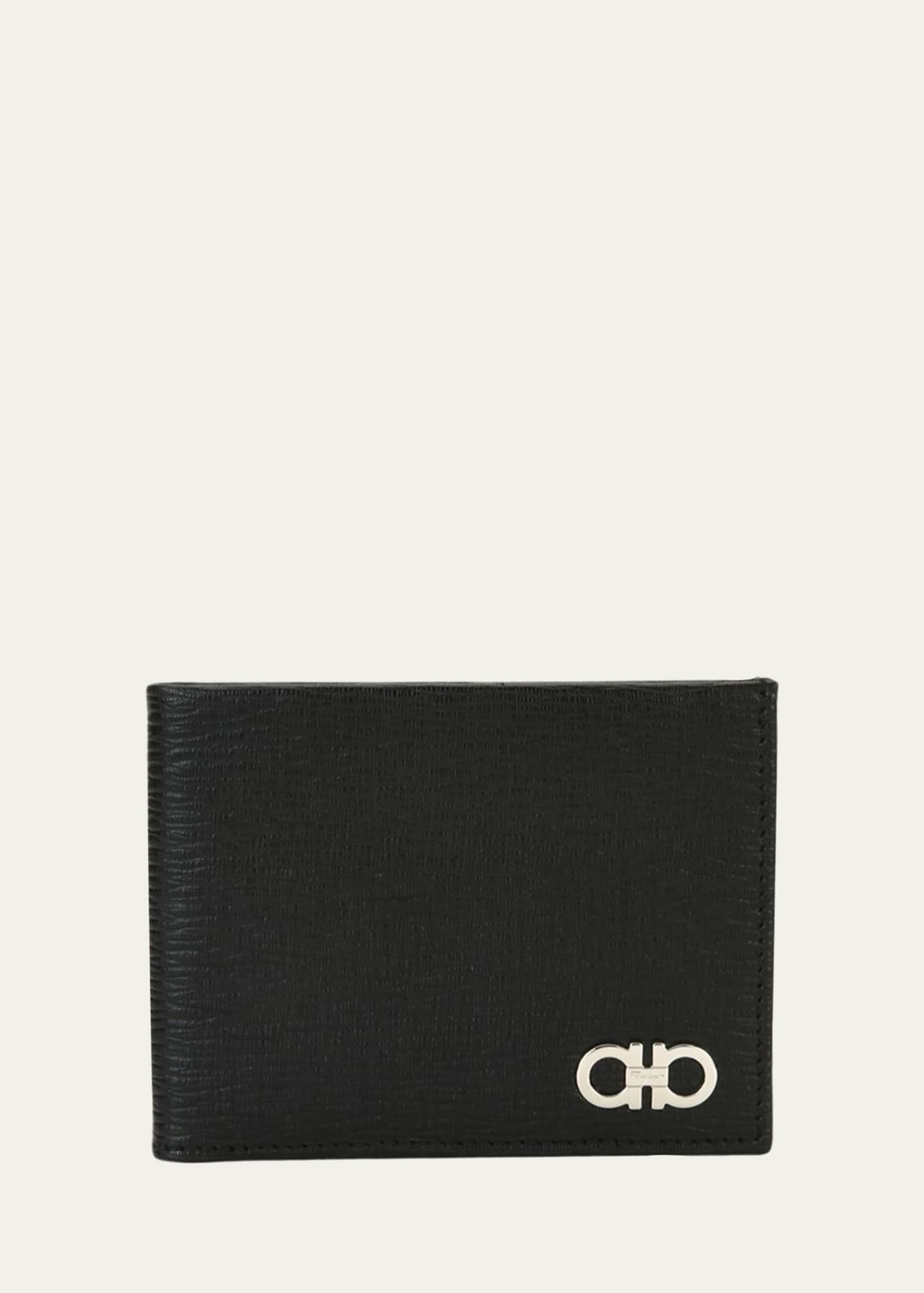 Ferragamo Men's Revival Gancini Bi-Fold Leather Wallet, Black/Red ...