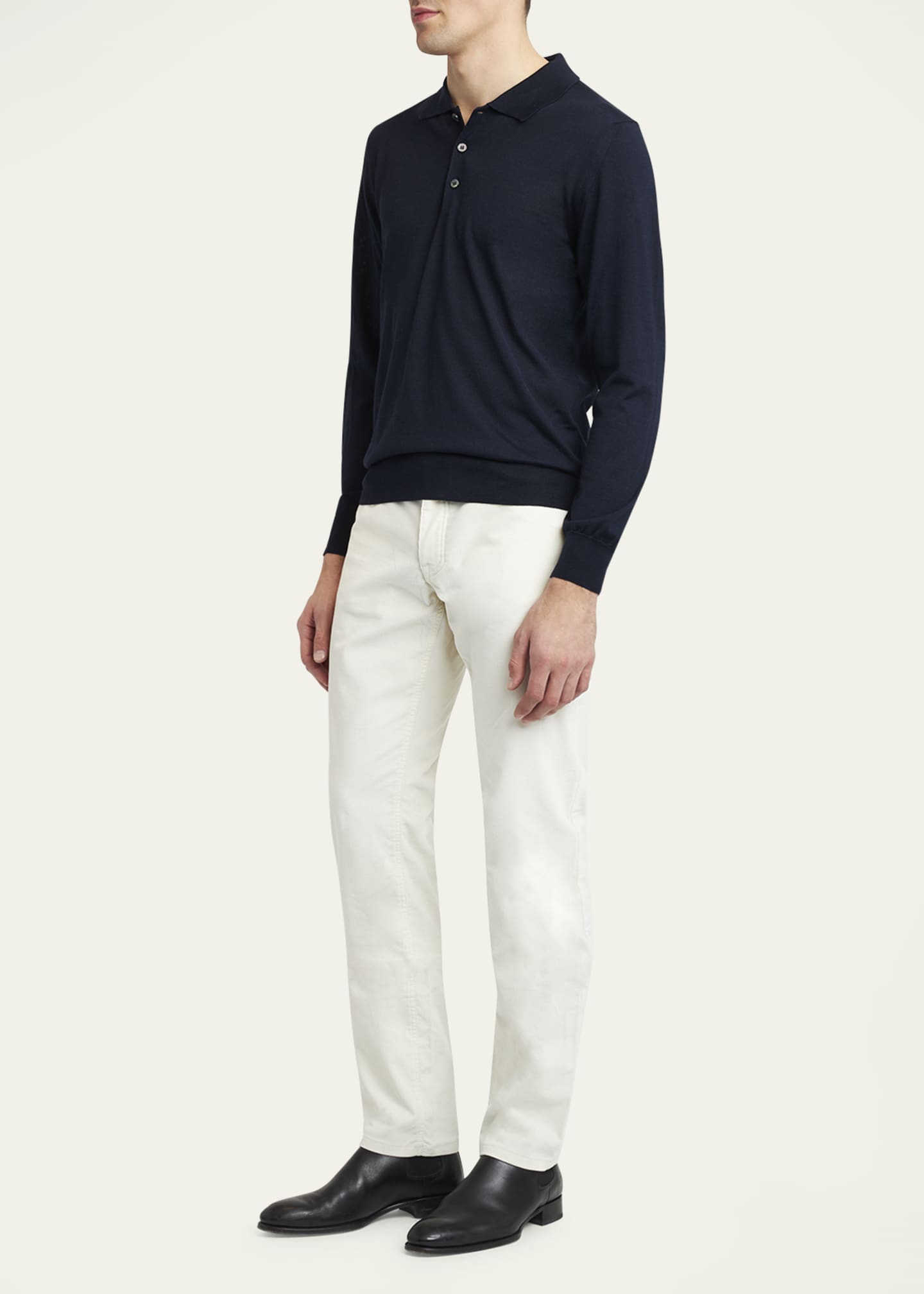 Brioni Men's Wool/Cashmere-Blend Long-Sleeve Polo Shirt Image 2 of 5