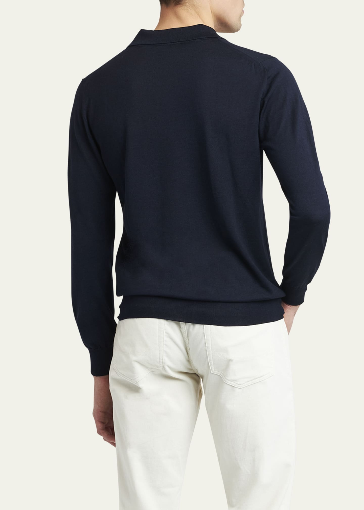 Brioni Men's Wool/Cashmere-Blend Long-Sleeve Polo Shirt Image 3 of 5