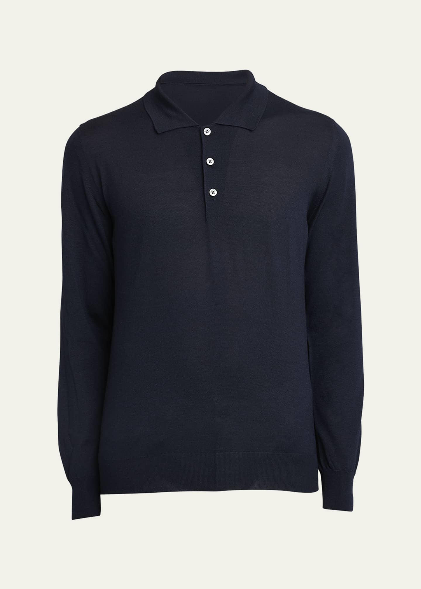 Brioni Men's Wool/Cashmere-Blend Long-Sleeve Polo Shirt Image 1 of 5