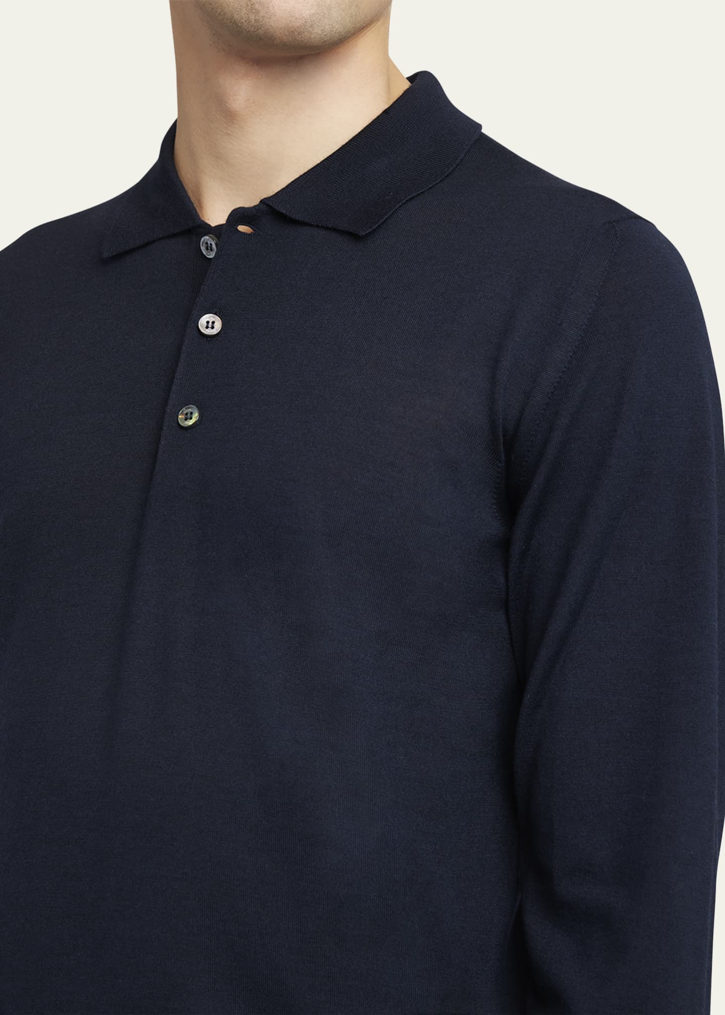 Brioni Men's Wool/Cashmere-Blend Long-Sleeve Polo Shirt Image 5 of 5