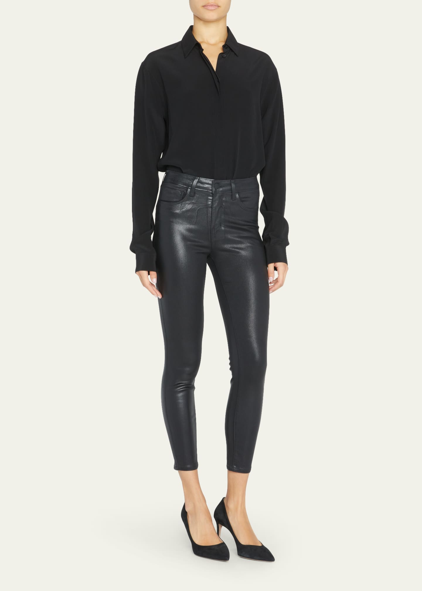 L'Agence Margot Coated High-Rise Skinny Ankle Jeans Image 2 of 5