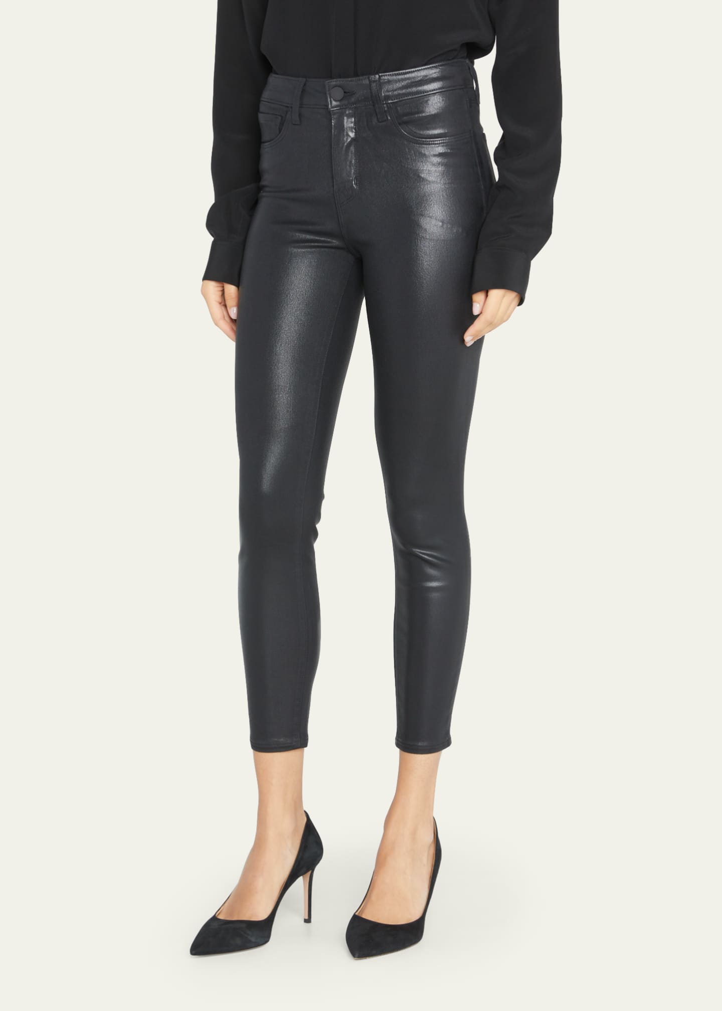 L'Agence Margot Coated High-Rise Skinny Ankle Jeans