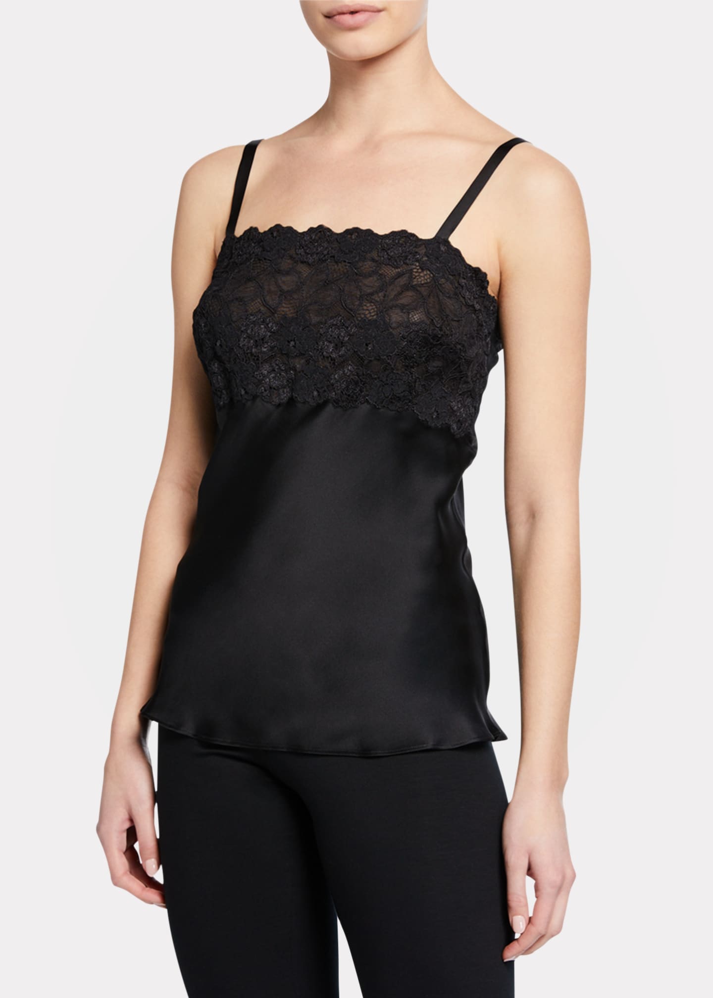 Josie Natori Lace-Top Silk Camisole Image 1 of 2