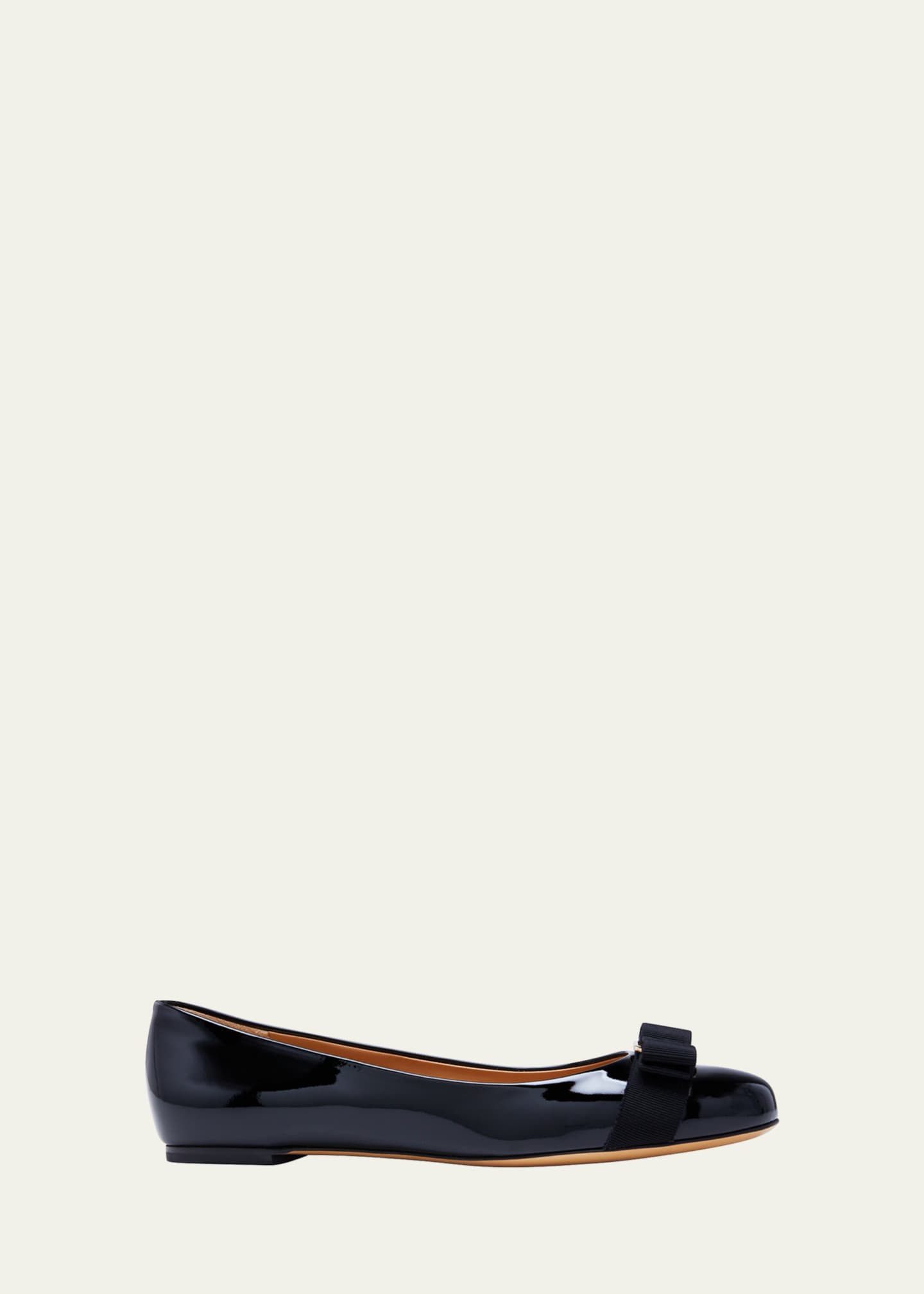 Ferragamo Black Leather Vara Bow Ballet Flat