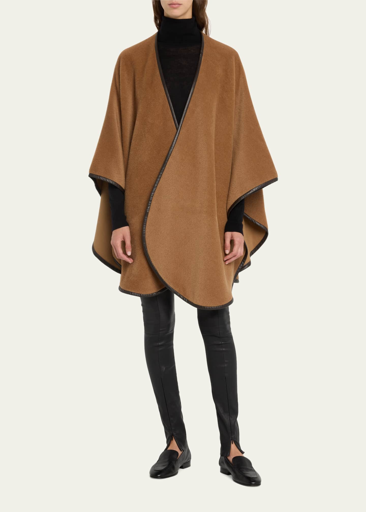 Sofia Cashmere Baby Alpaca Cape w/ Leather Trim Image 2 of 5