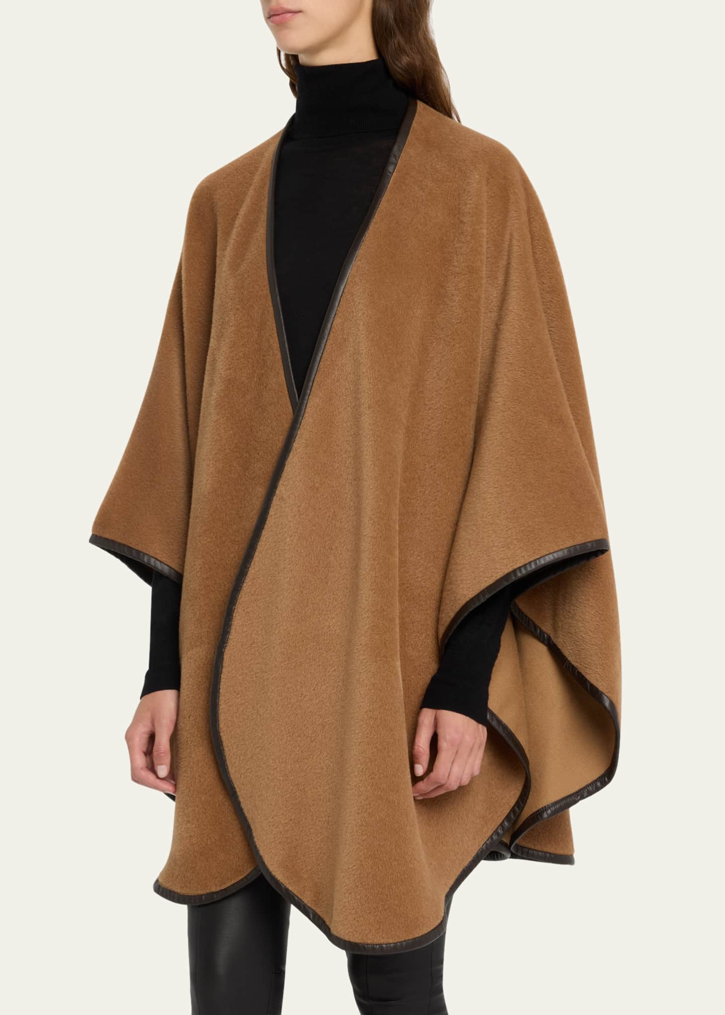 Sofia Cashmere Baby Alpaca Cape w/ Leather Trim Image 4 of 5