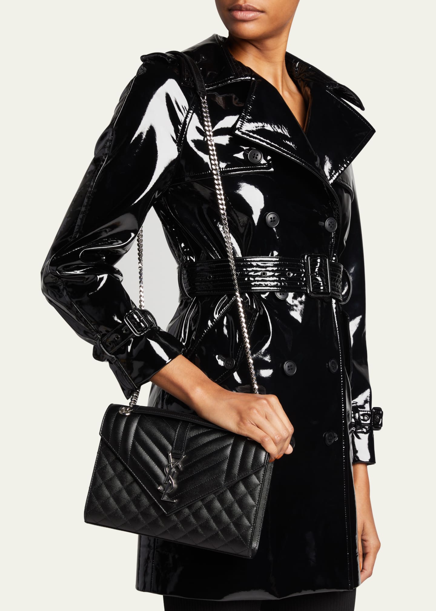Saint Laurent Envelope Triquilt Medium YSL Shoulder Bag in Grained Leather