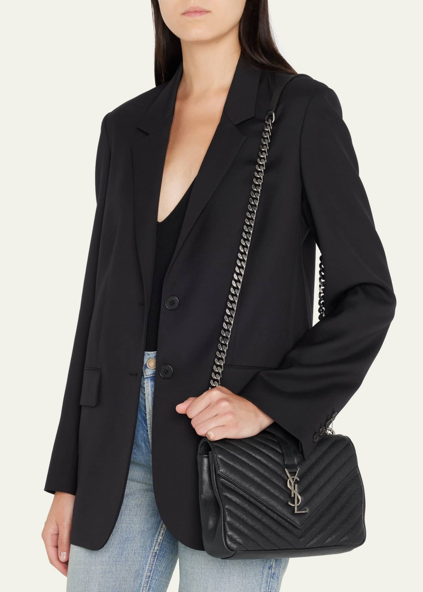 Saint Laurent College Medium Flap YSL Shoulder Bag in Quilted Leather ...