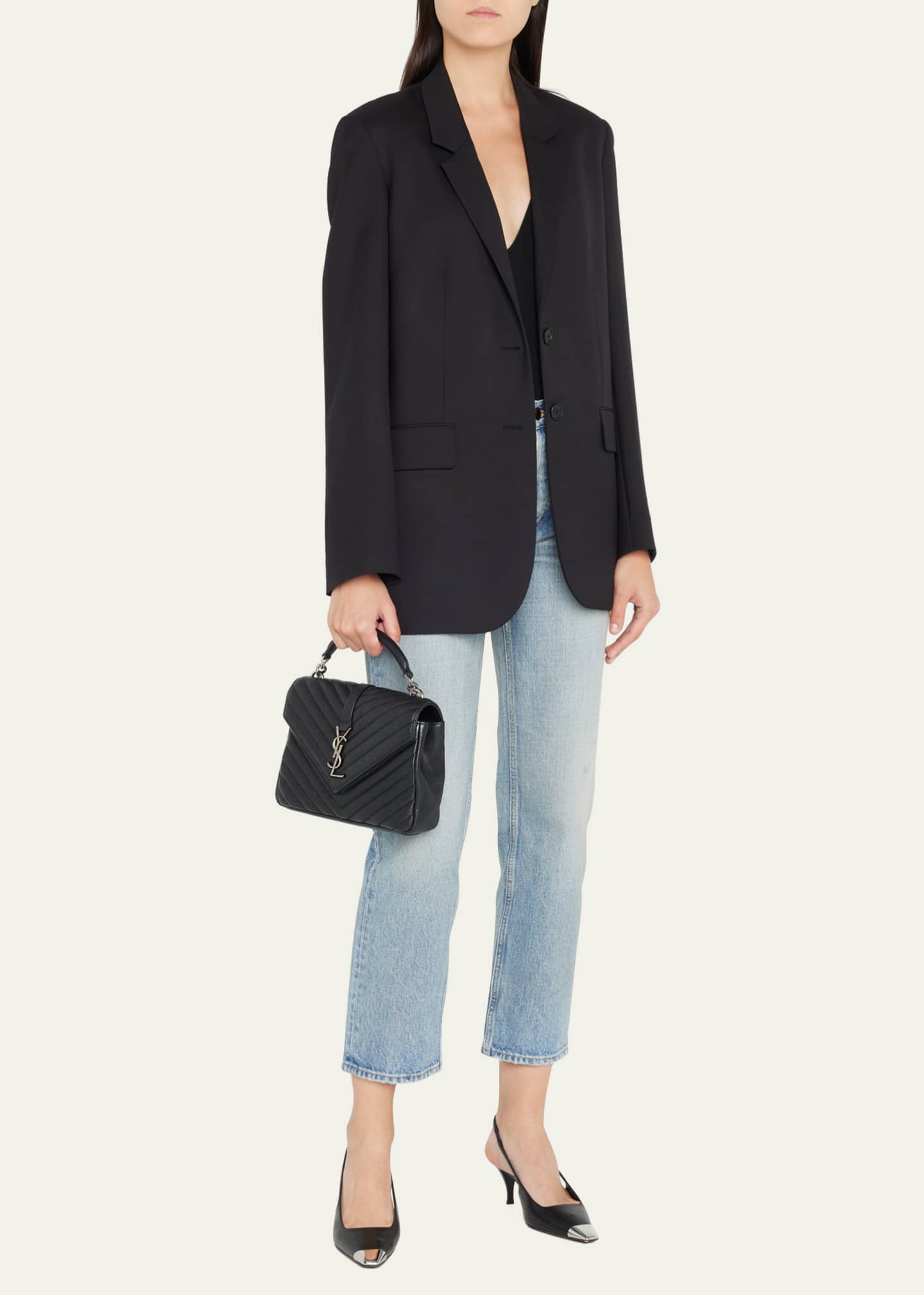 Saint Laurent College Medium Flap YSL Shoulder Bag in Quilted Leather Bergdorf Goodman