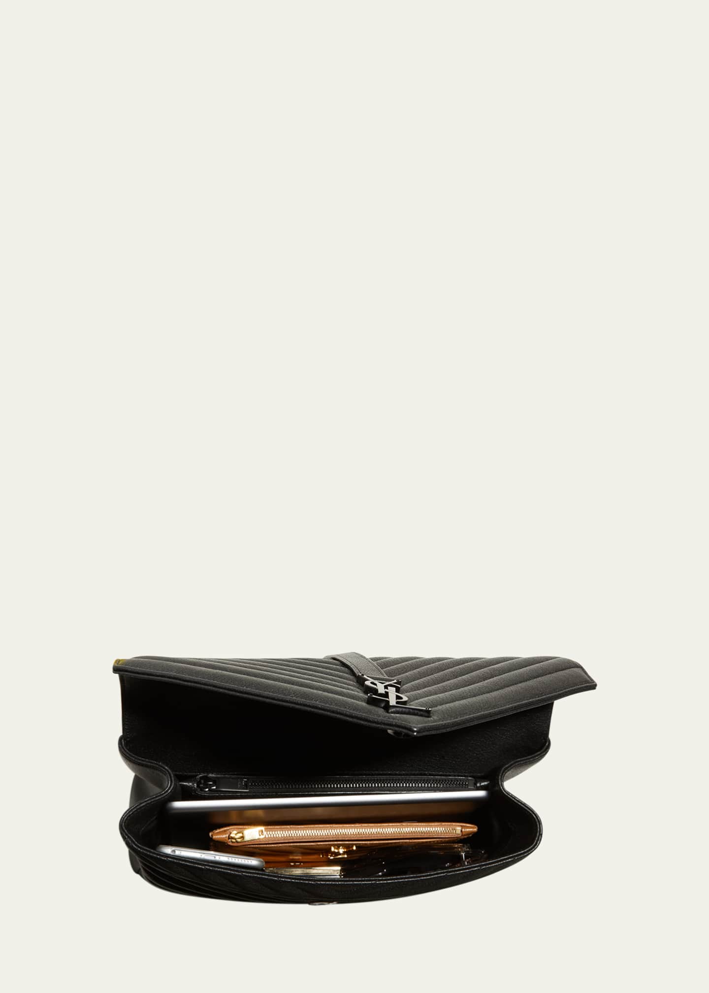 Saint Laurent College Large Flap YSL Shoulder Bag in Quilted Leather Image 6 of 6