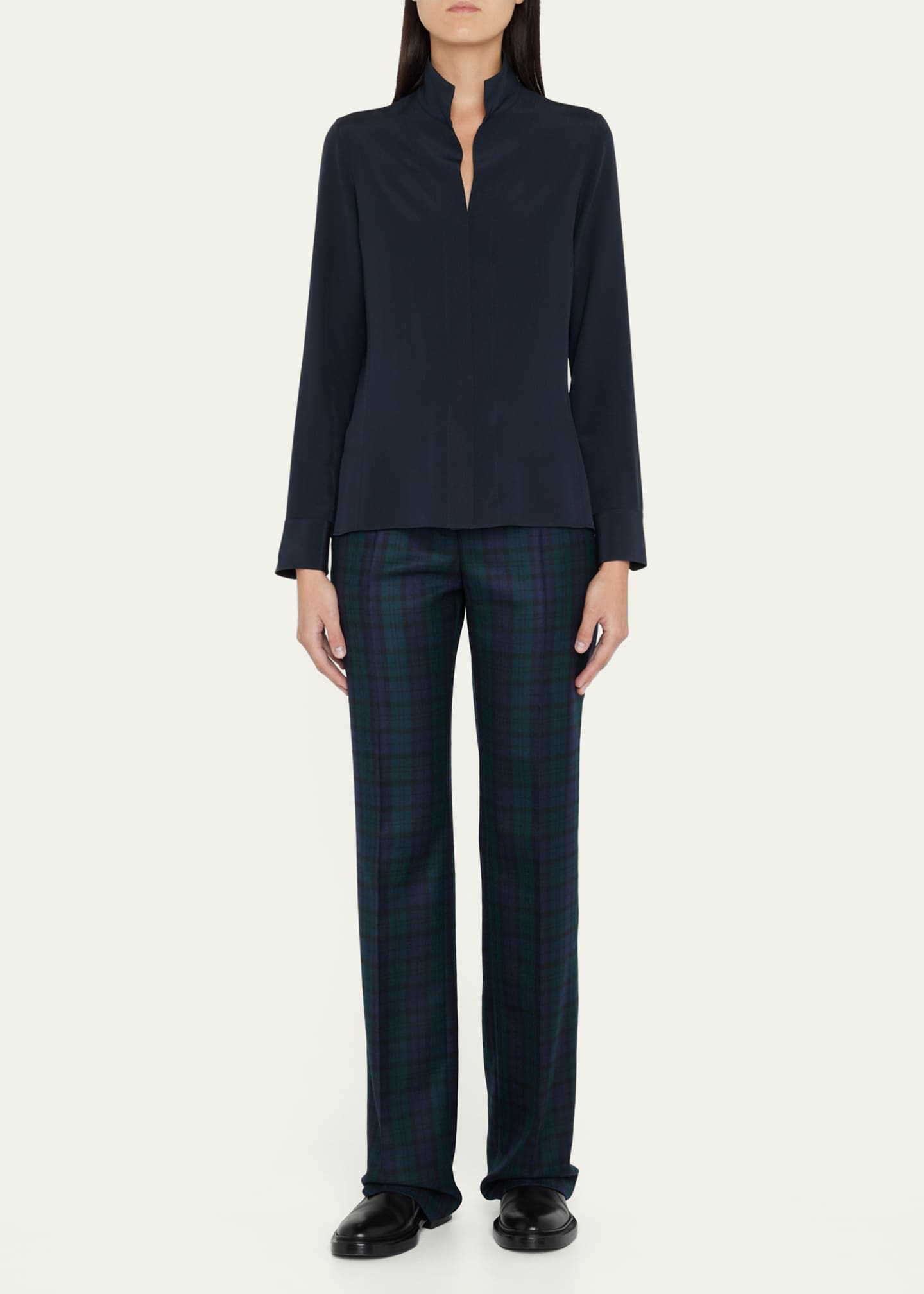 Akris Split-Neck Silk Button-Front Blouse Image 2 of 5