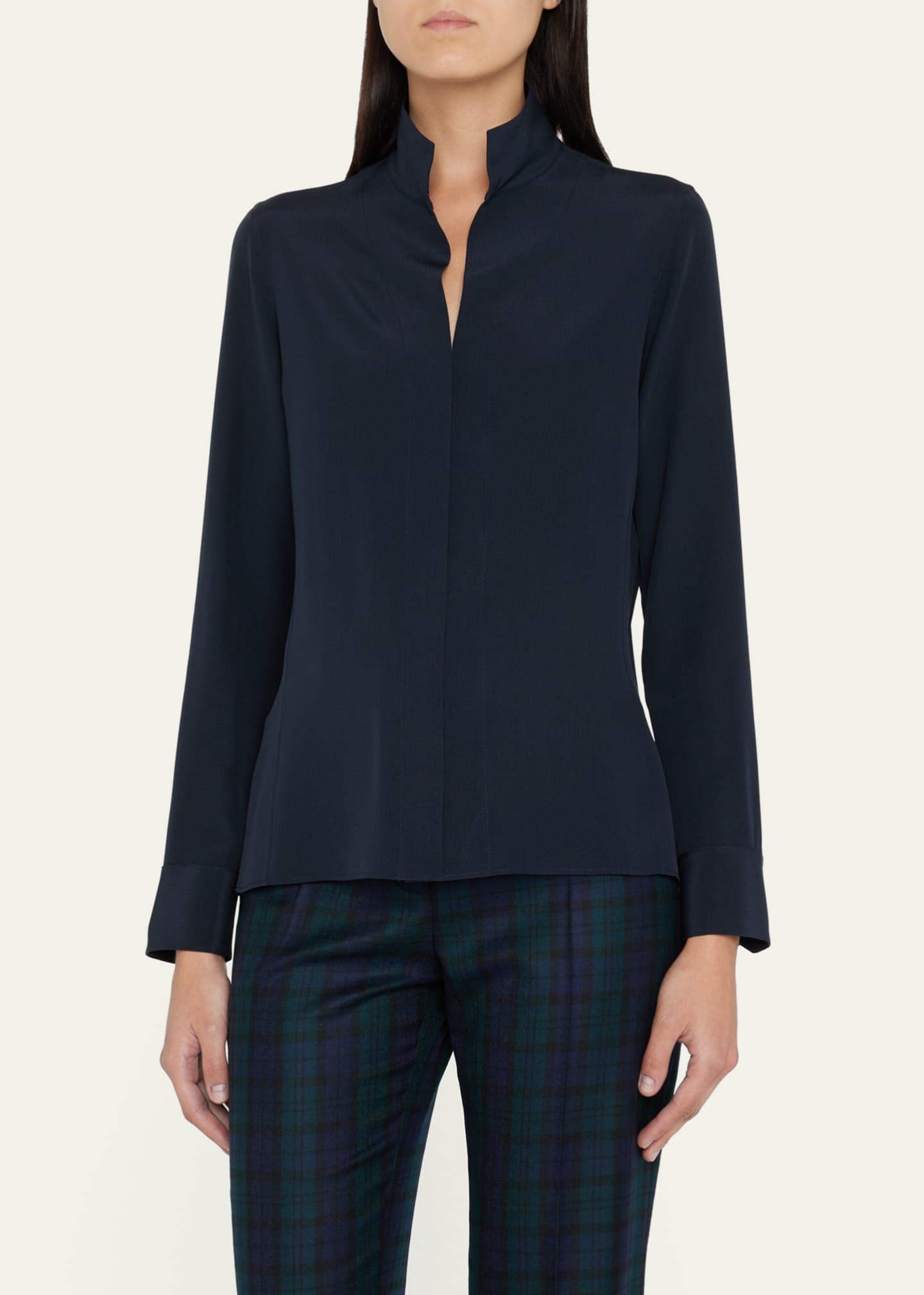 Akris Split-Neck Silk Button-Front Blouse Image 4 of 5