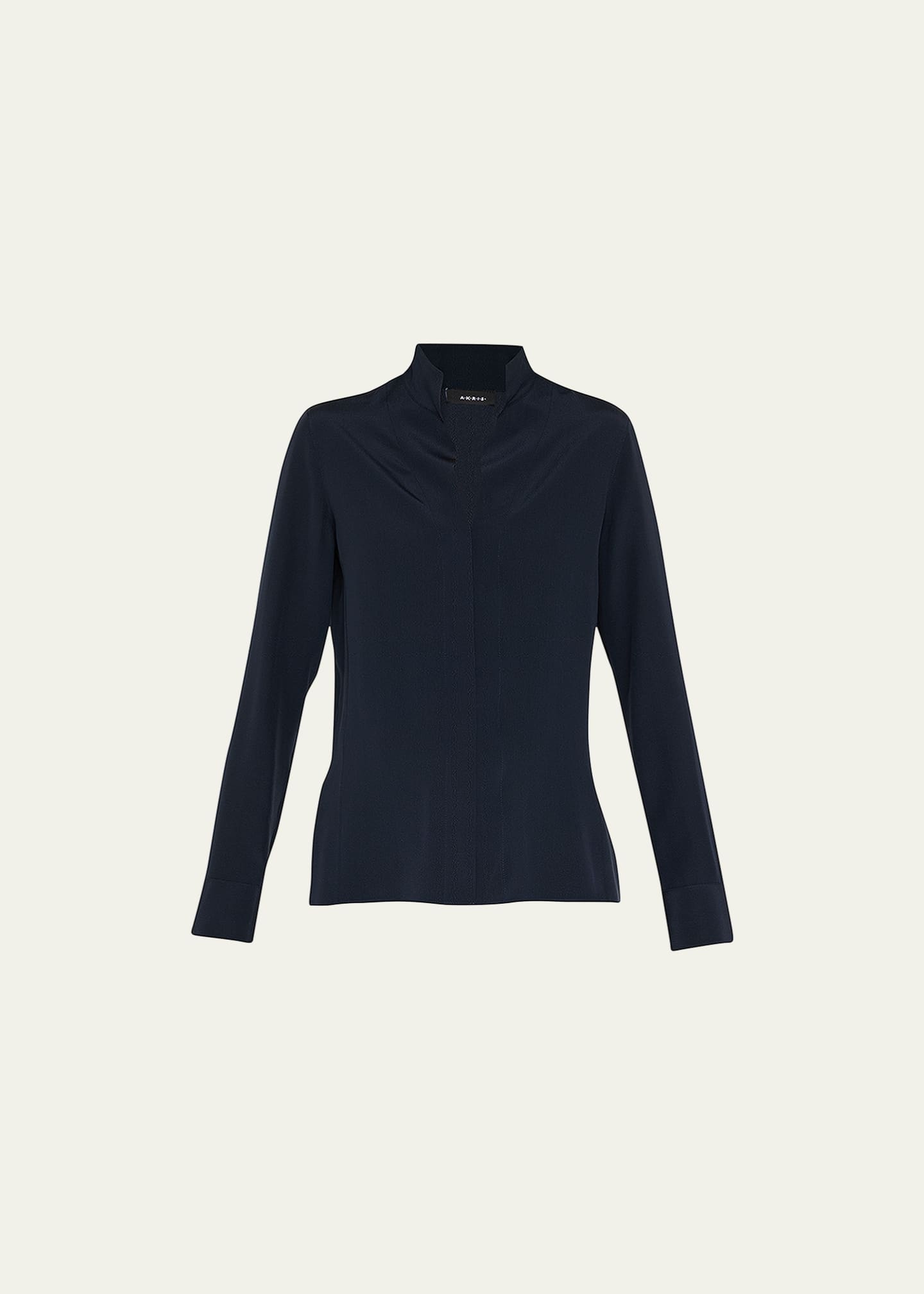 Akris Split-Neck Silk Button-Front Blouse Image 1 of 5