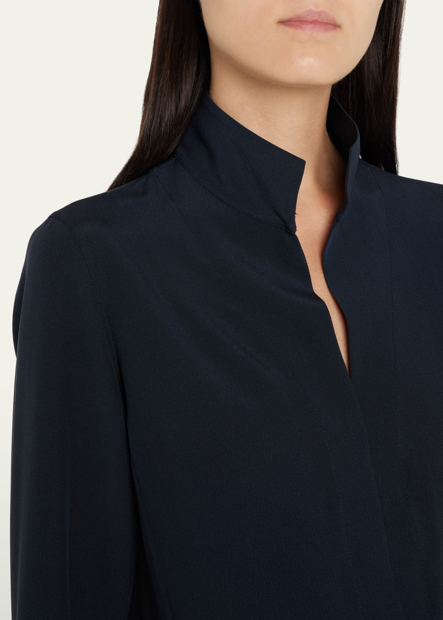 Akris Split-Neck Silk Button-Front Blouse Image 5 of 5