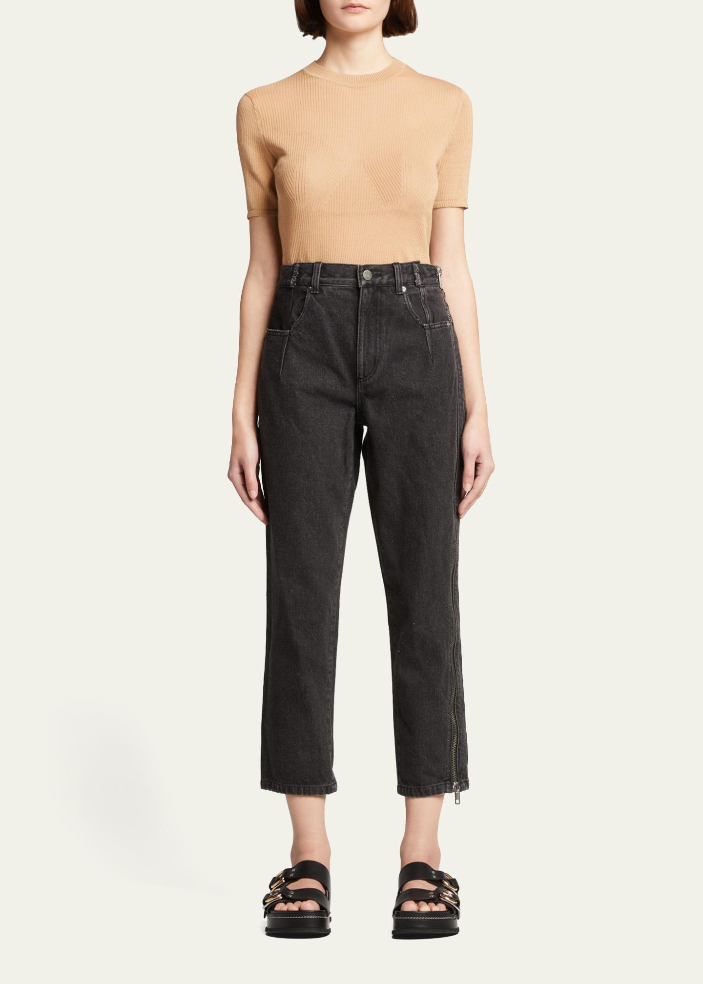 3.1 Phillip Lim Straight-Leg Cropped Jeans with Side Zipper Detail