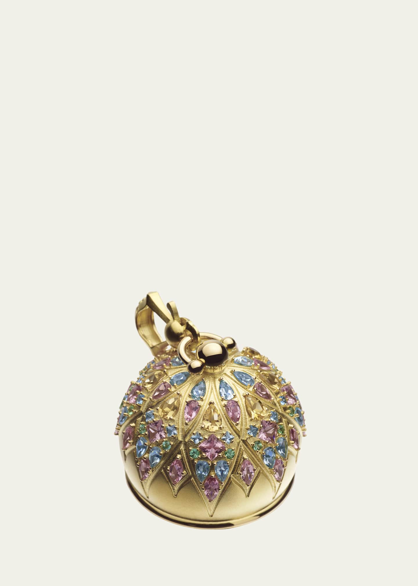 Paul Morelli 18K Yellow Gold Cathedral Bell Pendant with Tourmaline, Aquamarine, & Beryl