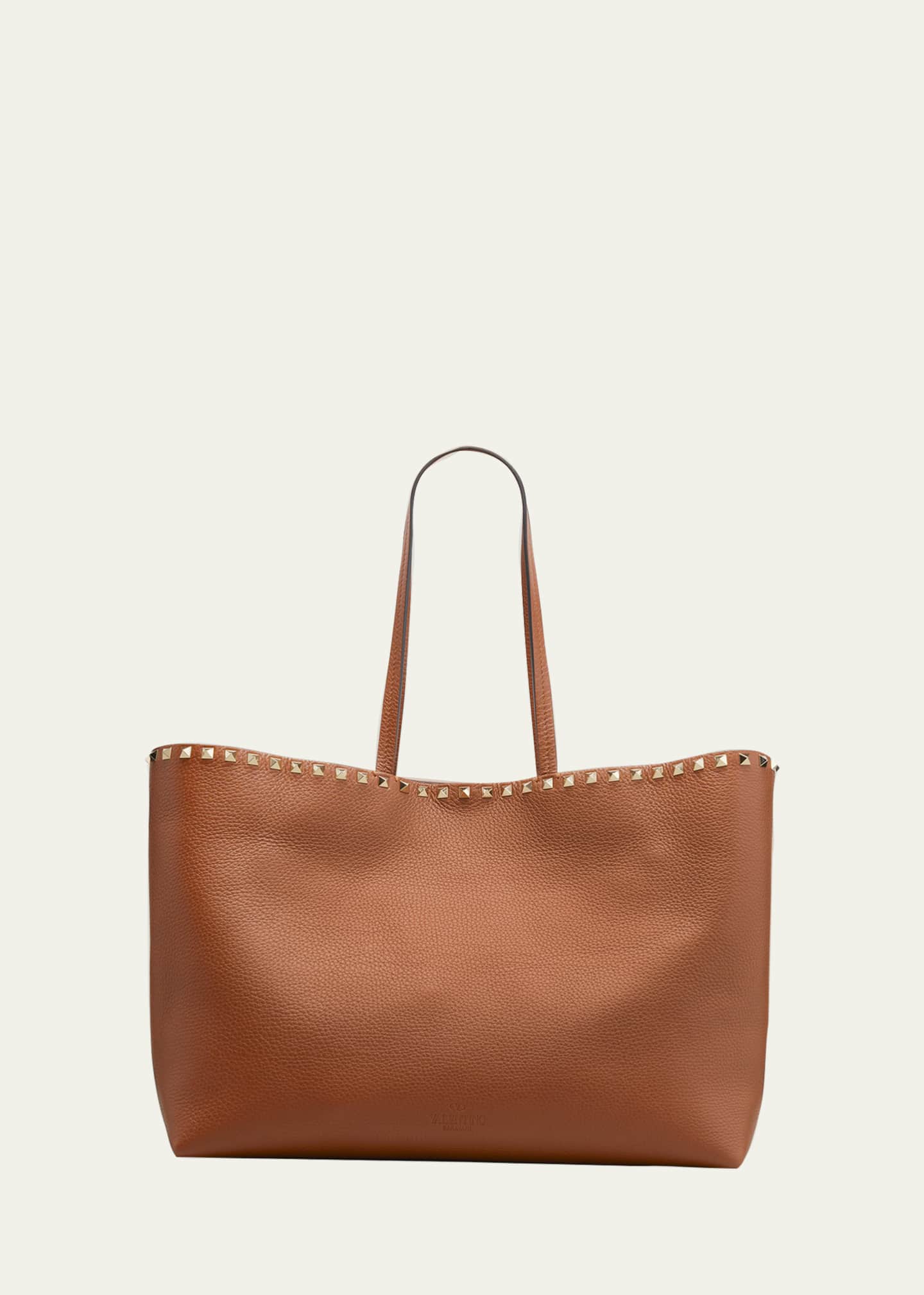 VALENTINO Rockstud Small Double Handle Leather Tote Bag Camel Brown-US