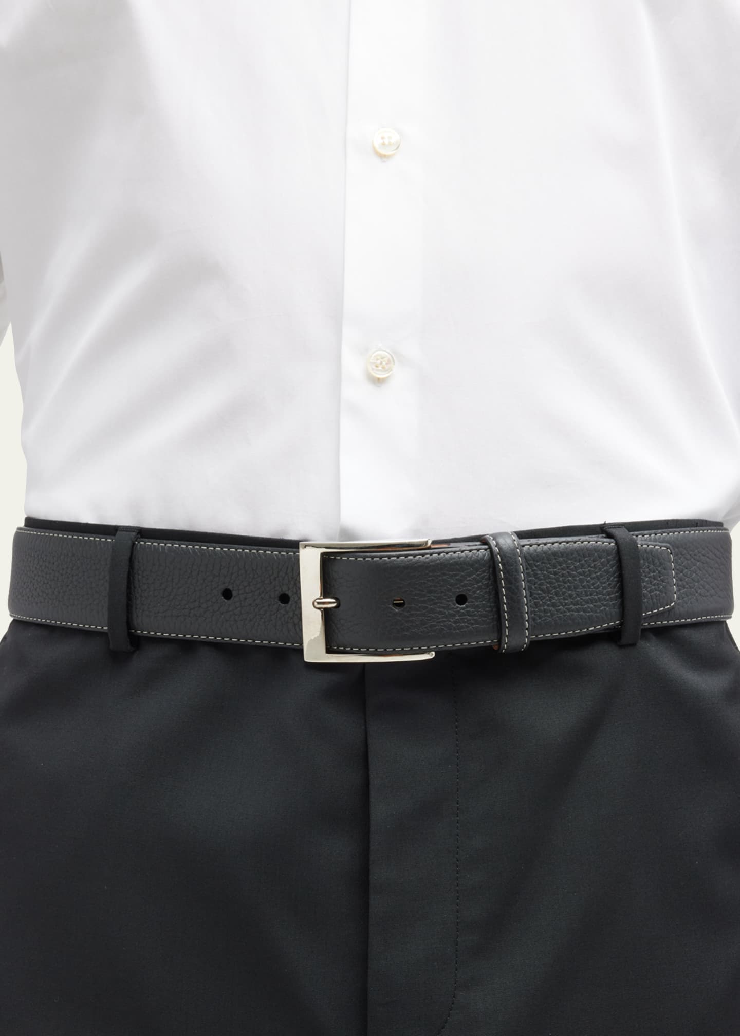 Simonnot Godard Men's Lagun Grained Leather Belt, 40mm - Bergdorf Goodman