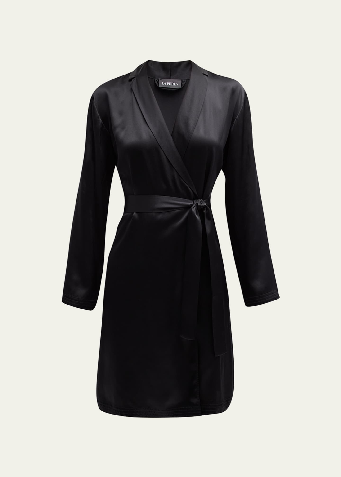 Black long silk robe with frastaglio