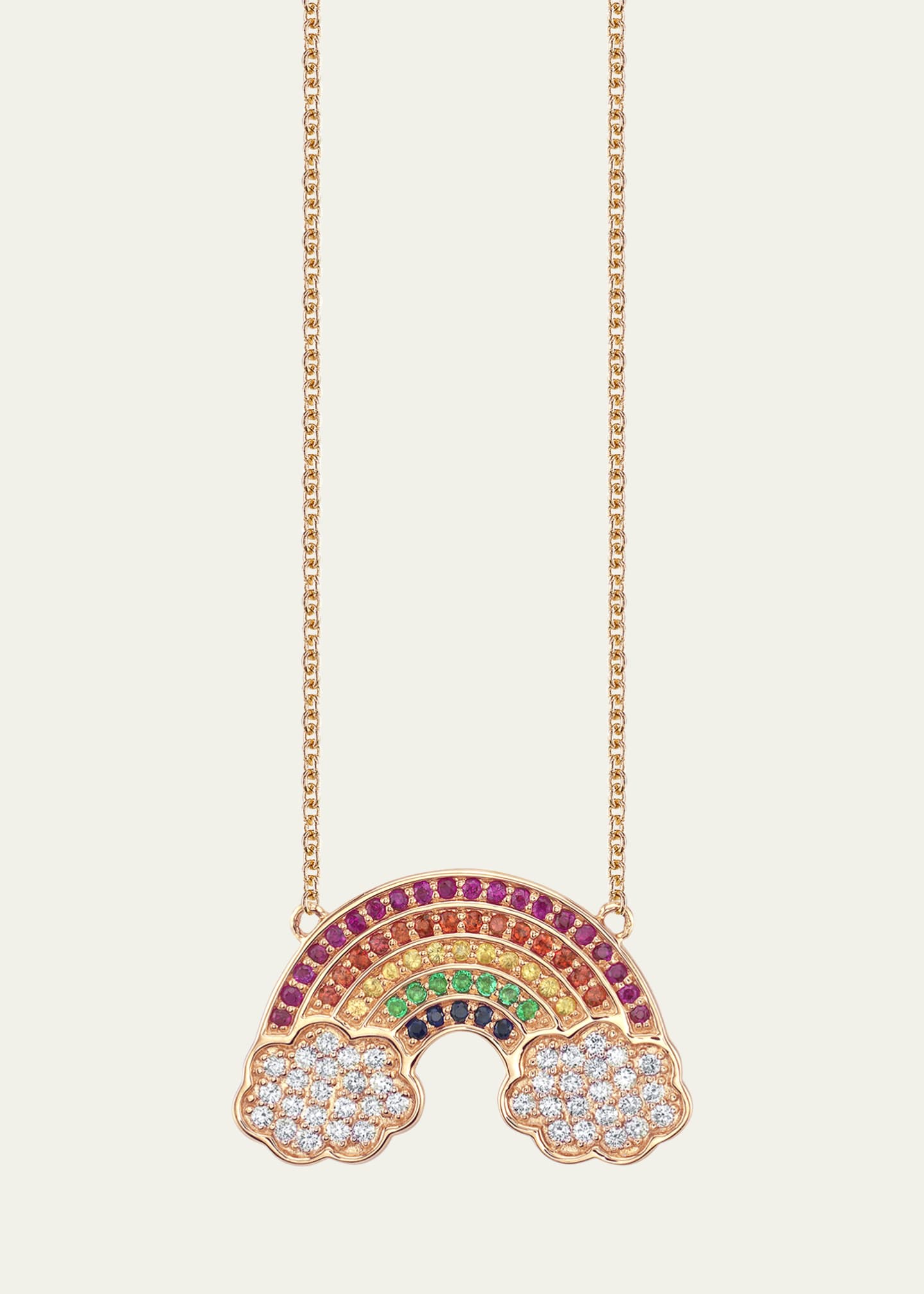 Sydney Evan 14K Large Pave Rainbow with Clouds Pendant Necklace