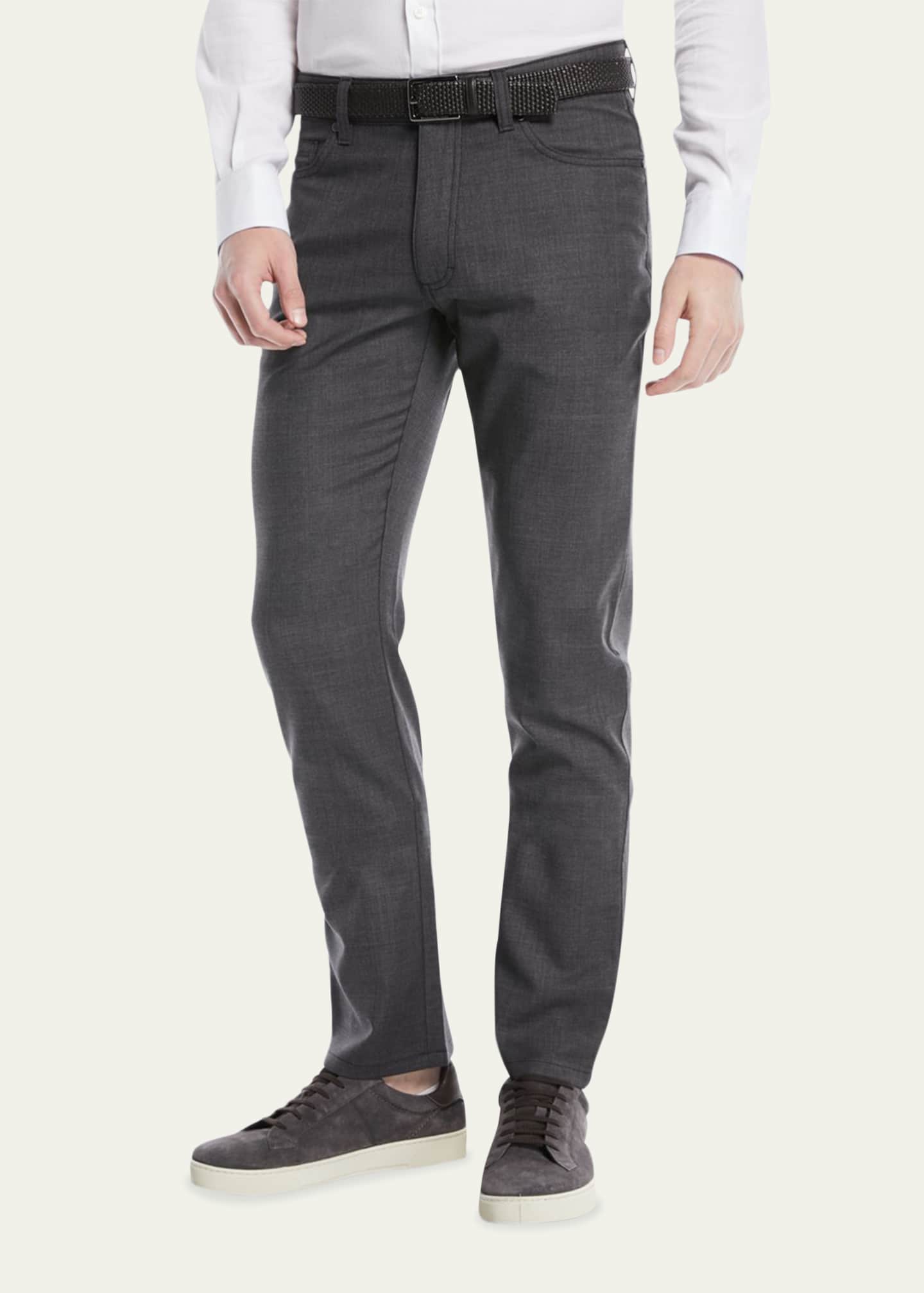 ZEGNA Men's Regular-Fit Textured Wool-Blend 5-Pocket Pants Image 2 of 4