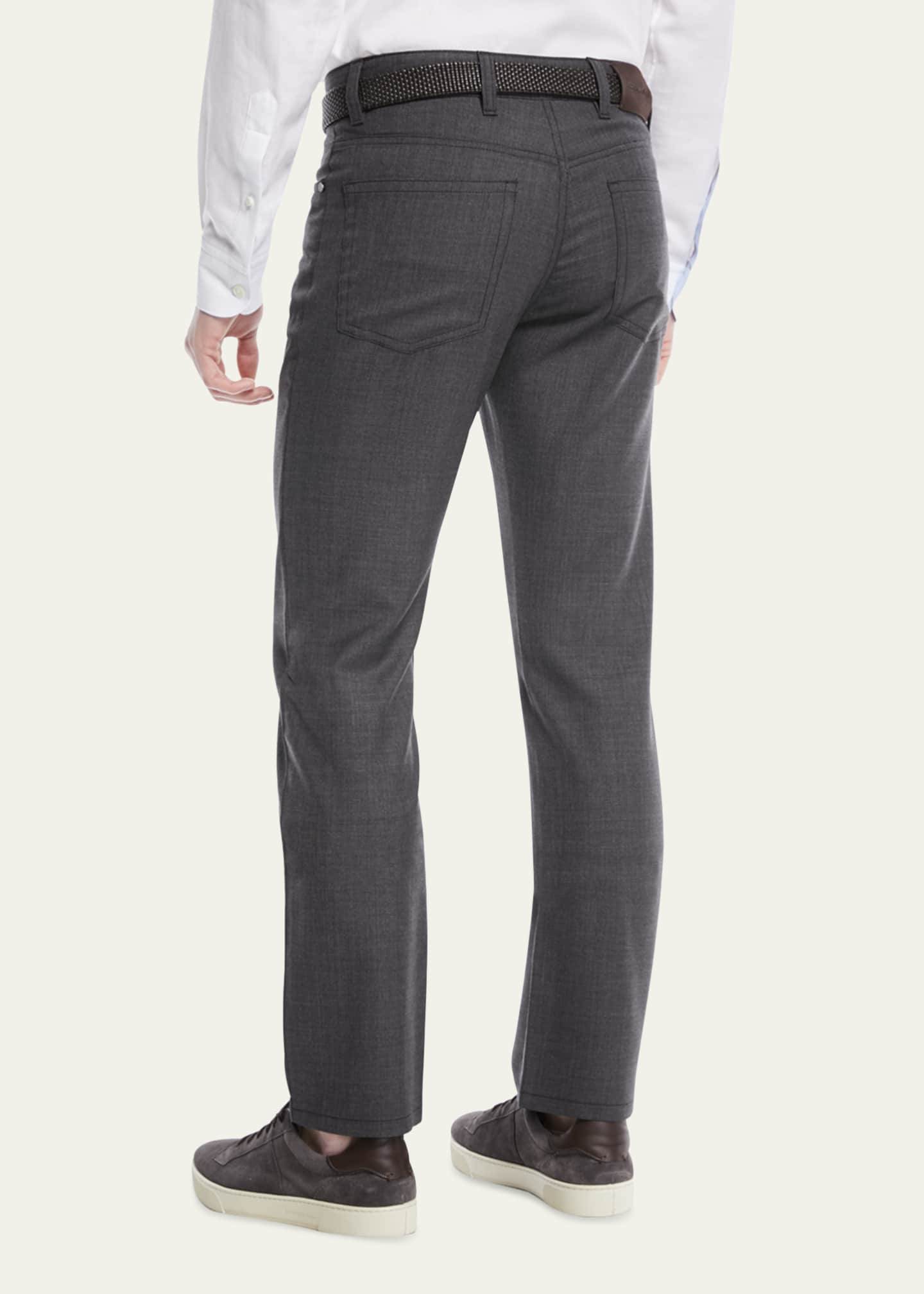 ZEGNA Men's Regular-Fit Textured Wool-Blend 5-Pocket Pants Image 3 of 4