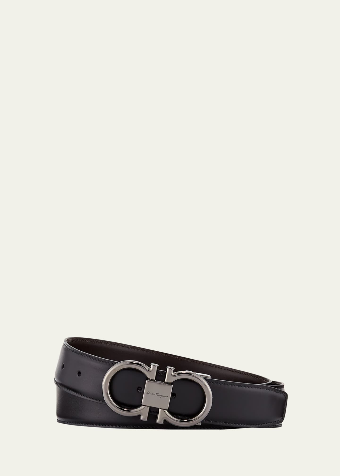 Gancini Black Leather Belt