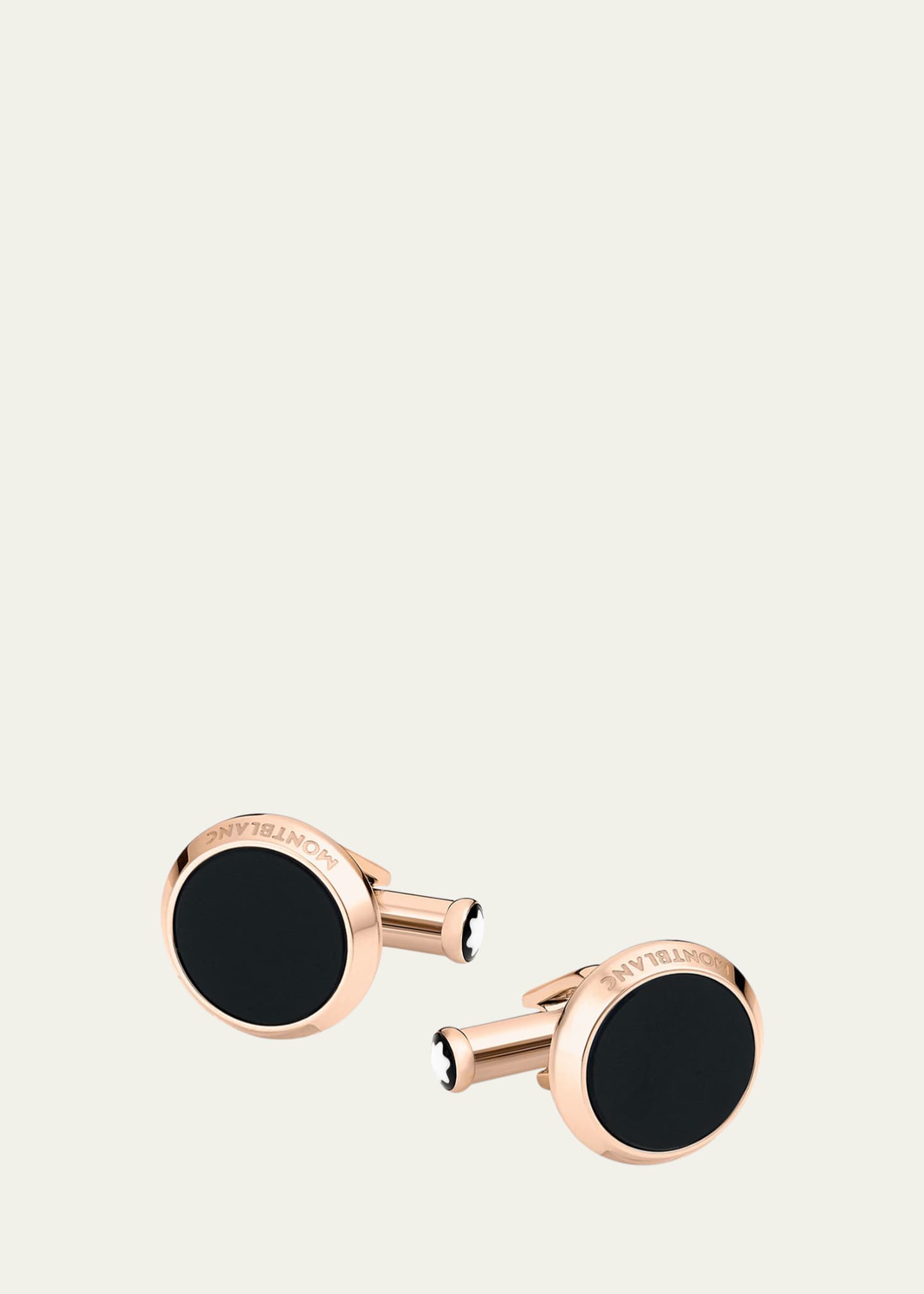 Montblanc Onyx-Inlay Round Rose Golden Cufflinks