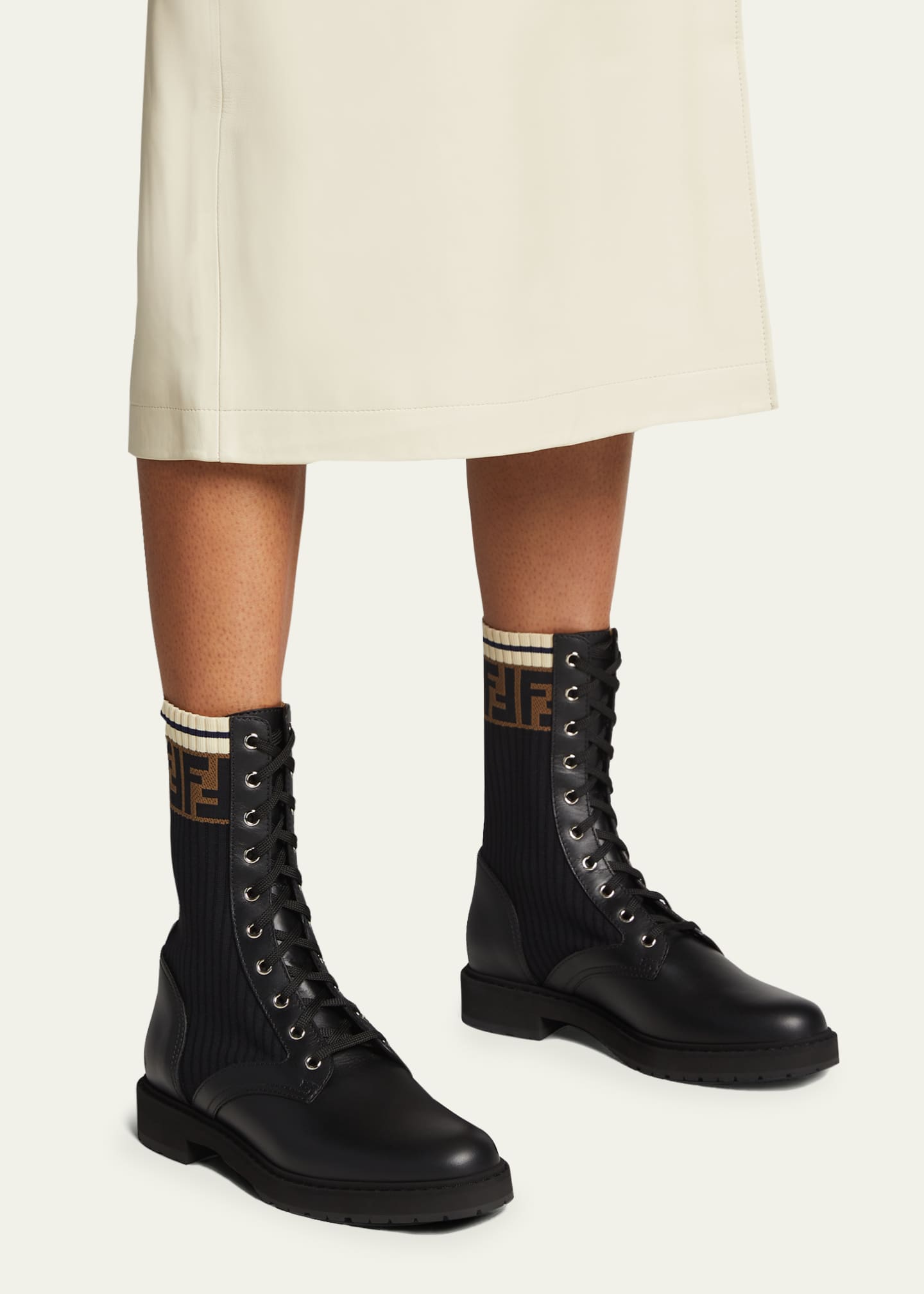Fendi Leather Combat Boot with FF Cuff Image 2 of 5