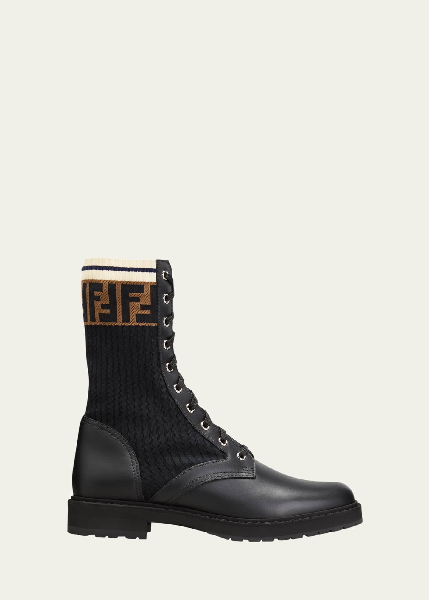 Fendi Leather Combat Boot with FF Cuff Image 1 of 5