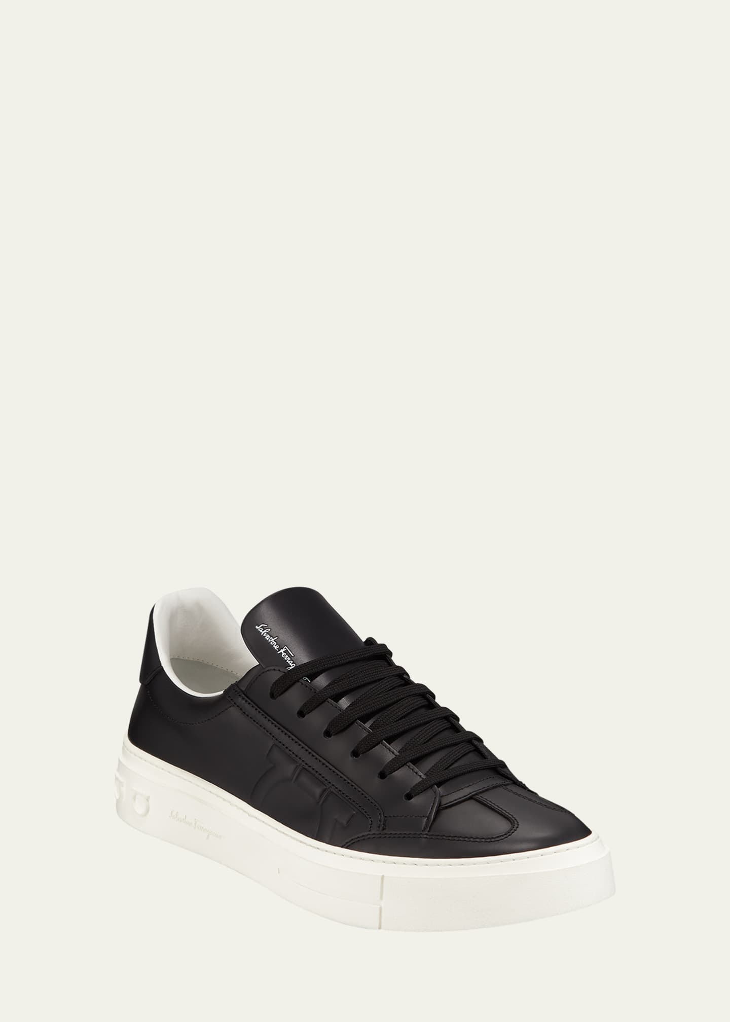 Salvatore Ferragamo Men's Borg Leather Low-Top Sneakers, Black ...