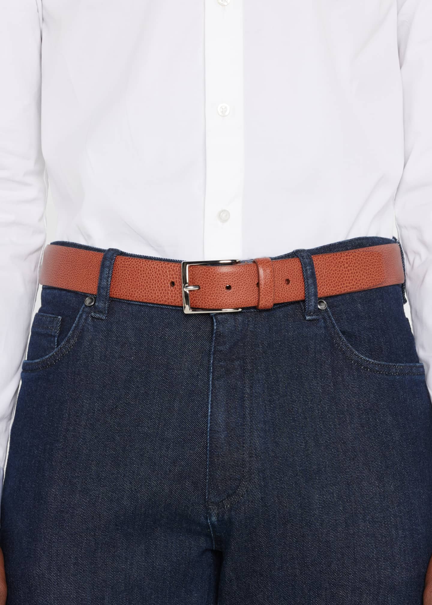 Simonnot Godard Men's Galuchat Grained Leather Belt, 35mm Image 2 of 2
