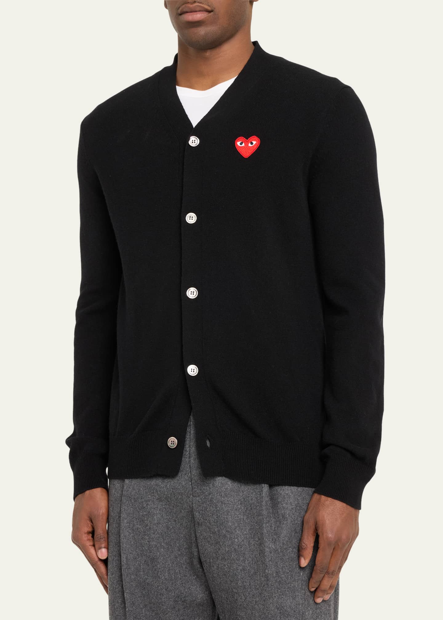 Comme des Garcons Men's Small Heart Wool Cardigan Sweater