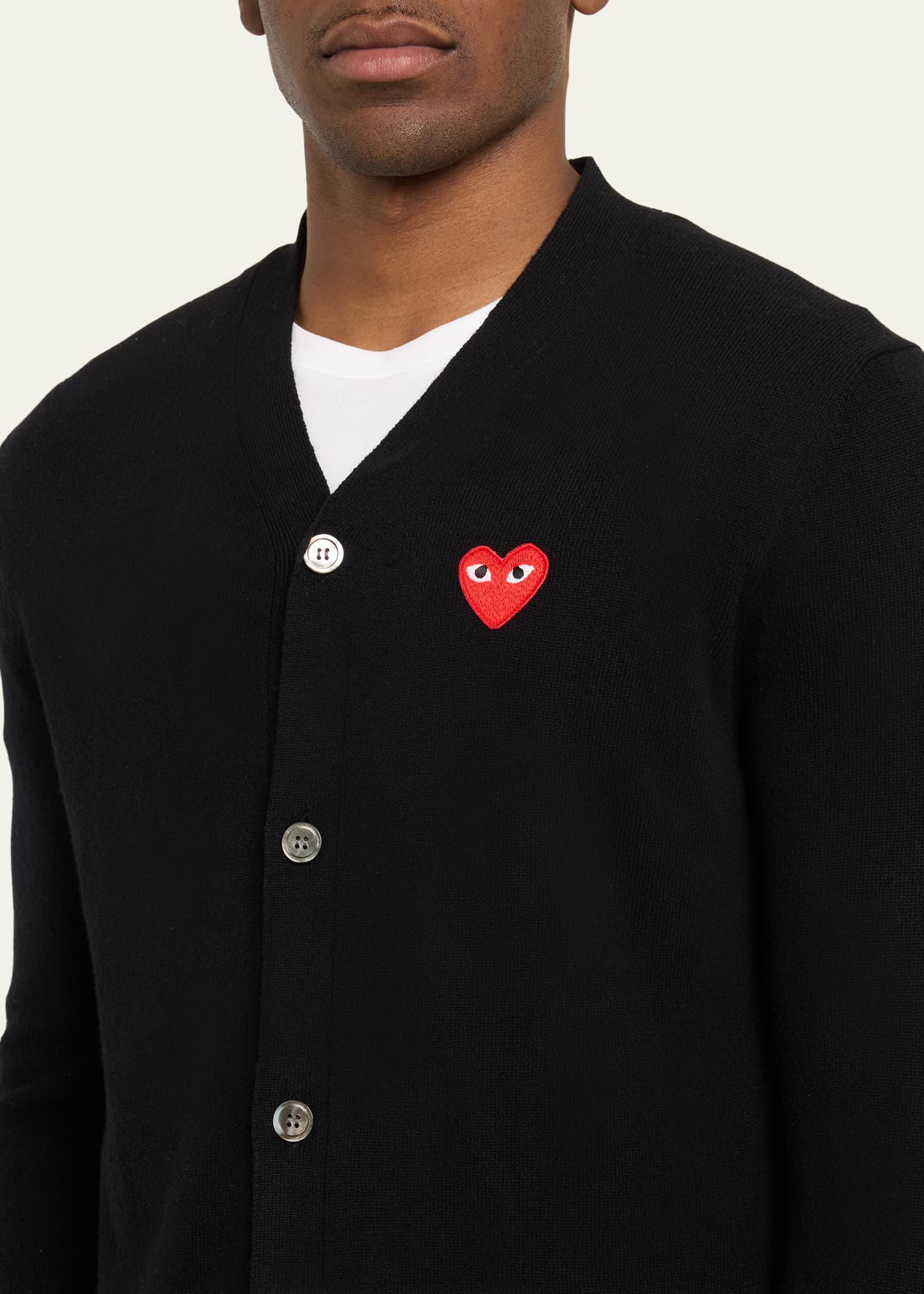 Comme des Garcons Men's Small Heart Wool Cardigan Sweater