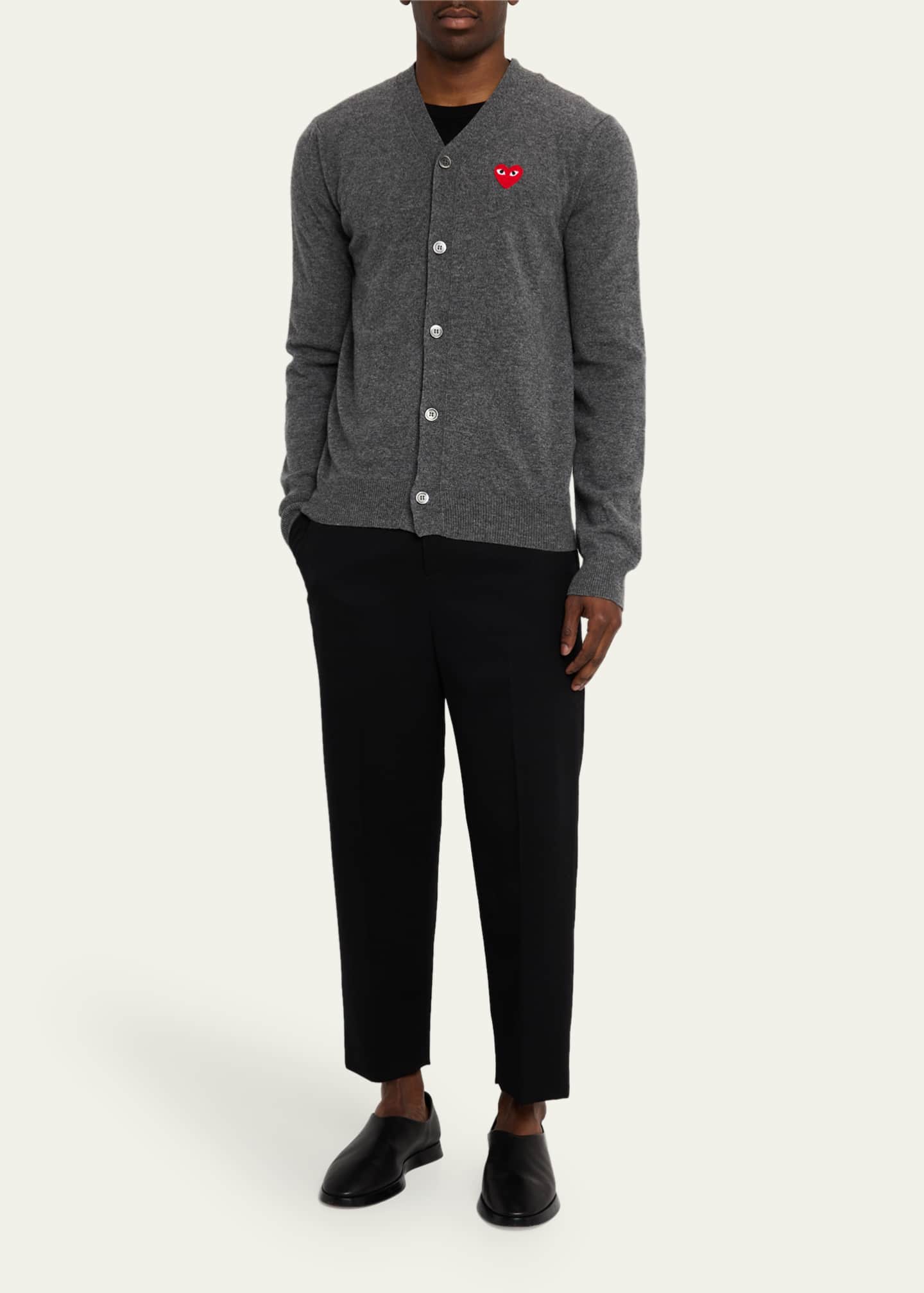 Comme des Garcons Men's Small Heart Wool Cardigan Sweater