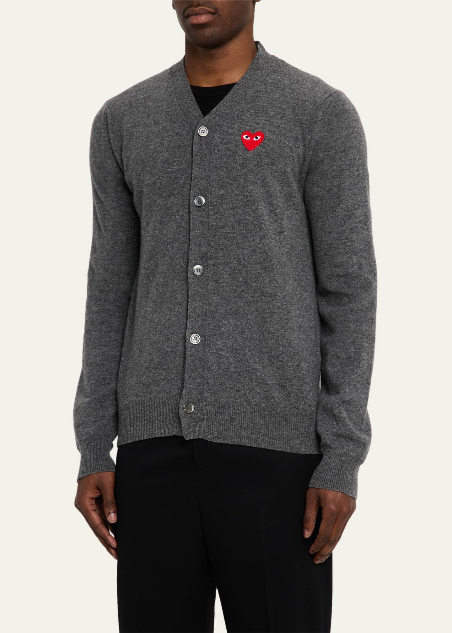 Comme des Garcons Men's Small Heart Wool Cardigan Sweater